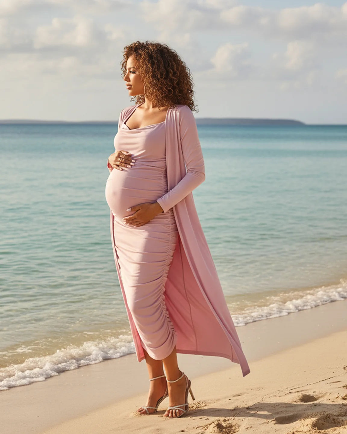 Side Ruched Slip Two Piece Maternity Set