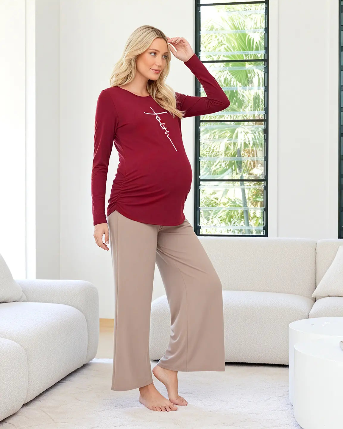 Ruched Side Long-Sleeve Maternity Top