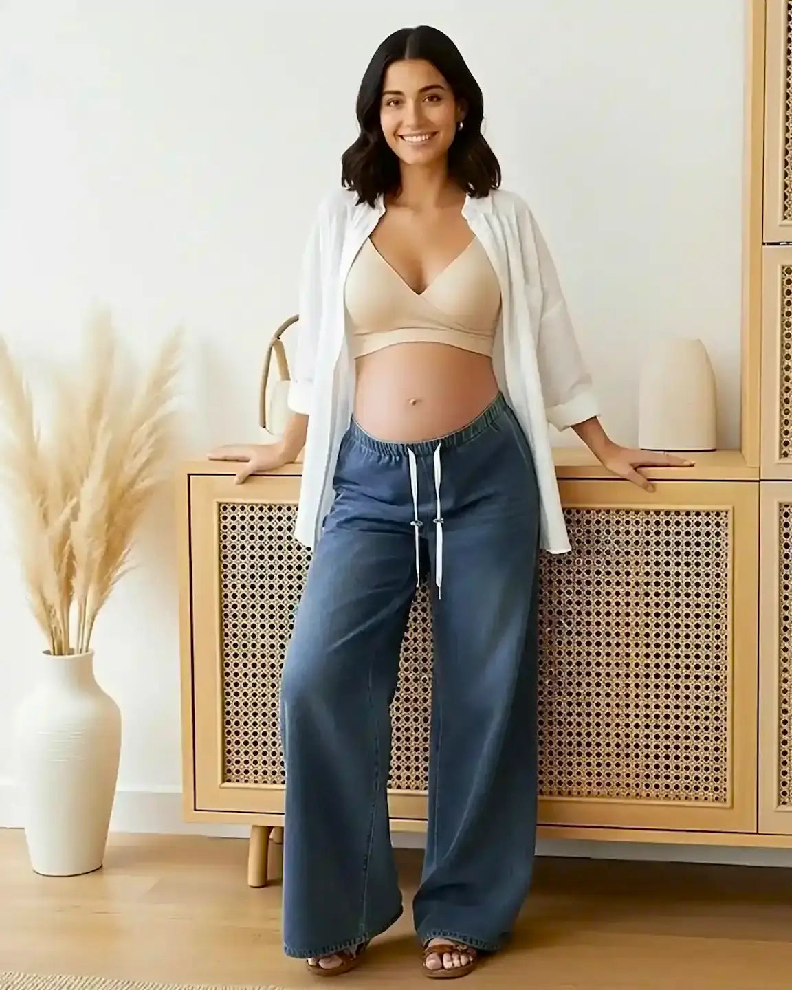 Baggy Wide-Leg Drawstring Maternity Jeans