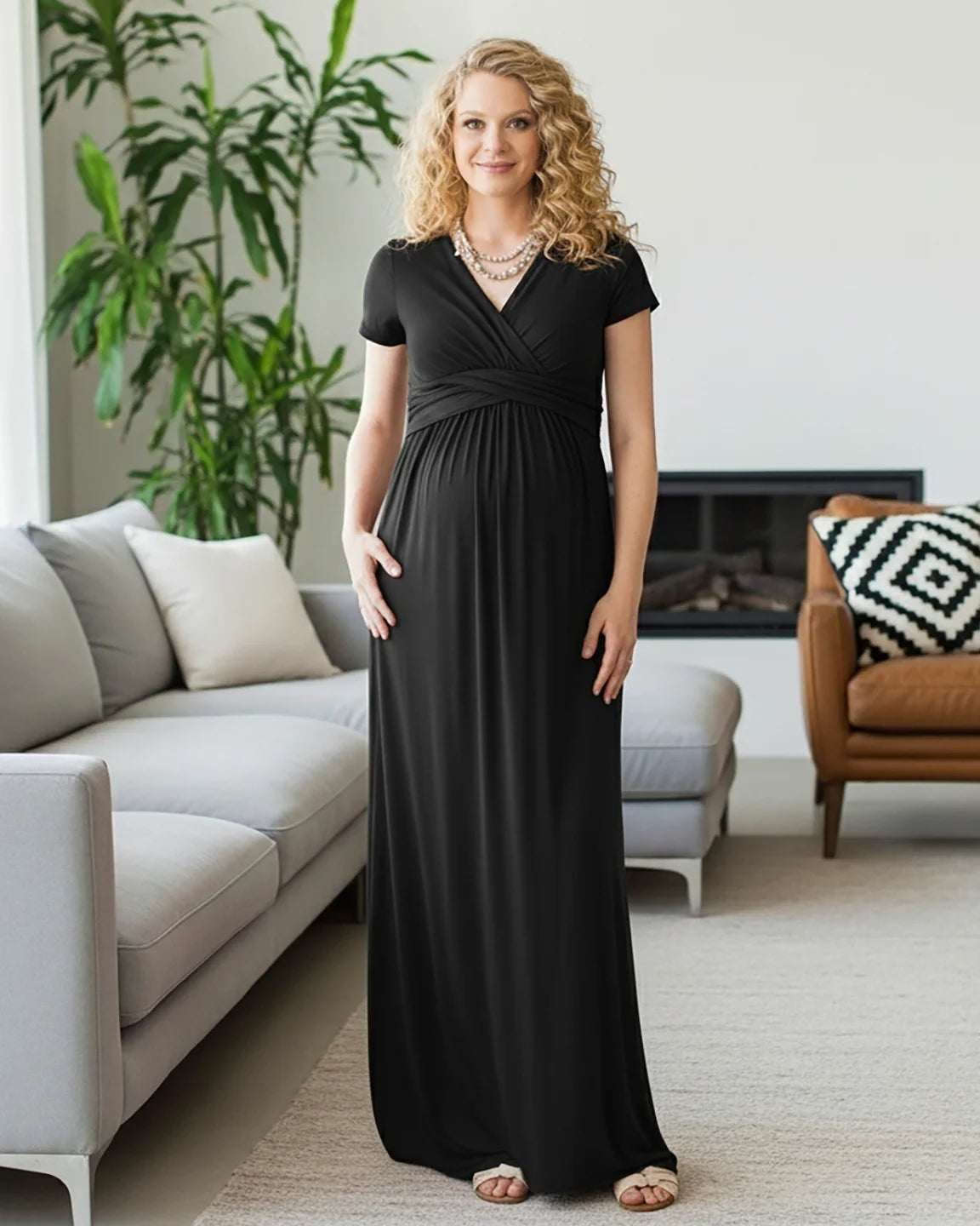 Twist Front Draped Maternity Nursing Maxi Dress