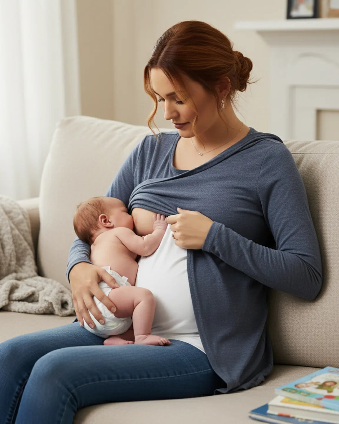 Layered Cross-Front Long Sleeve Nursing Top