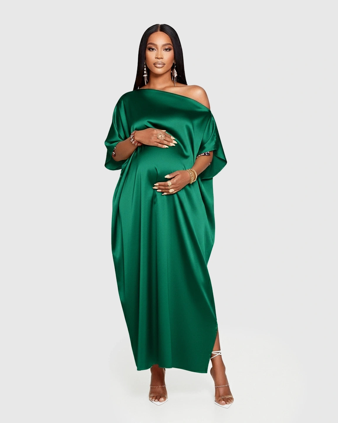 One-Shoulder Batwing Sleeve A-Line Maternity Maxi Dress