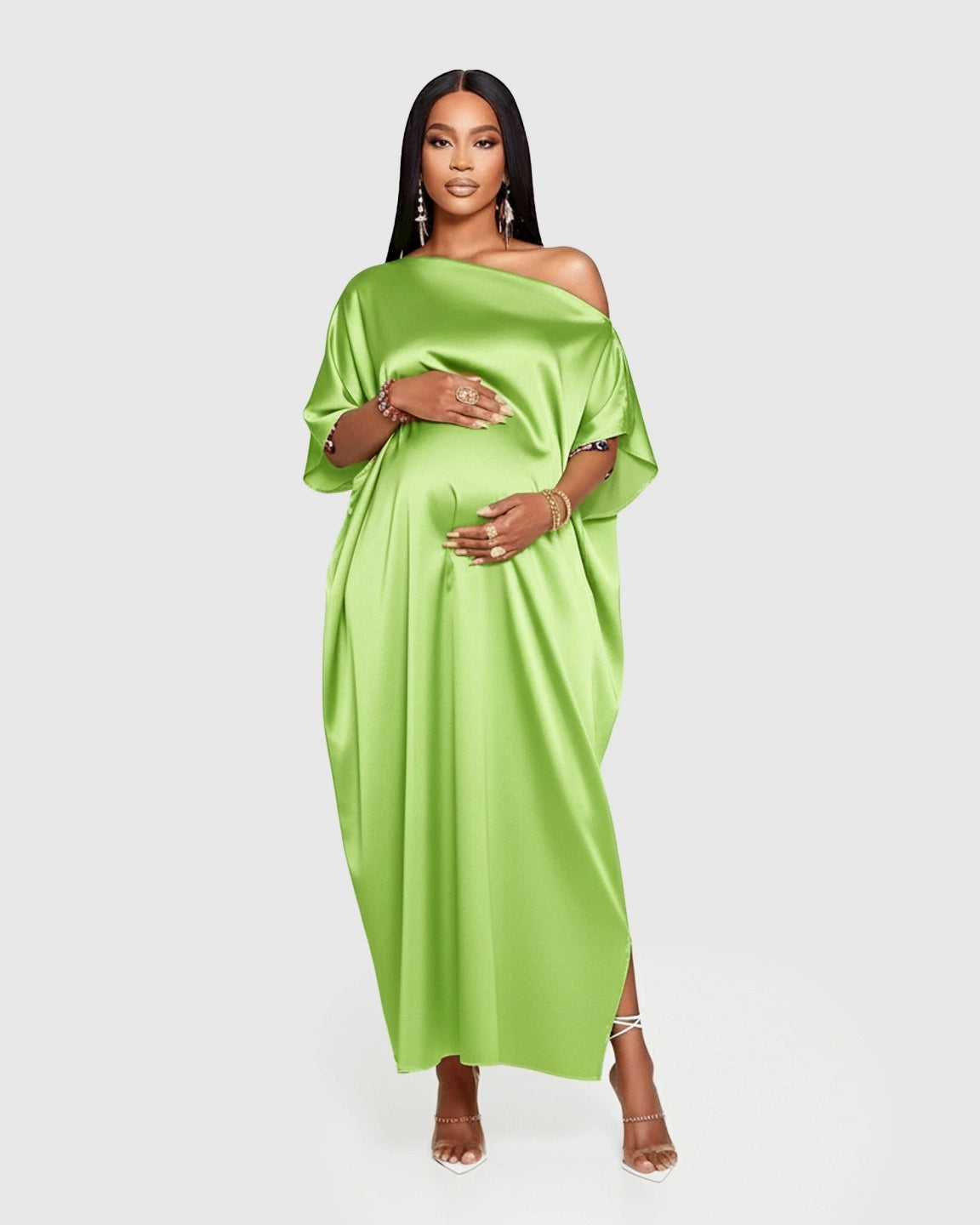 One-Shoulder Batwing Sleeve A-Line Maternity Maxi Dress