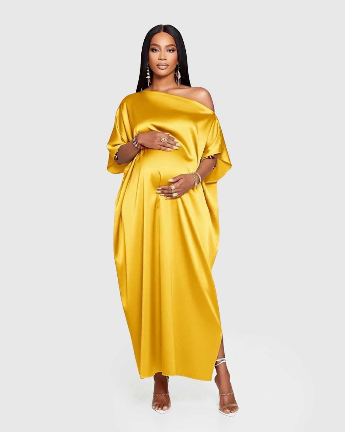 One-Shoulder Batwing Sleeve A-Line Maternity Maxi Dress