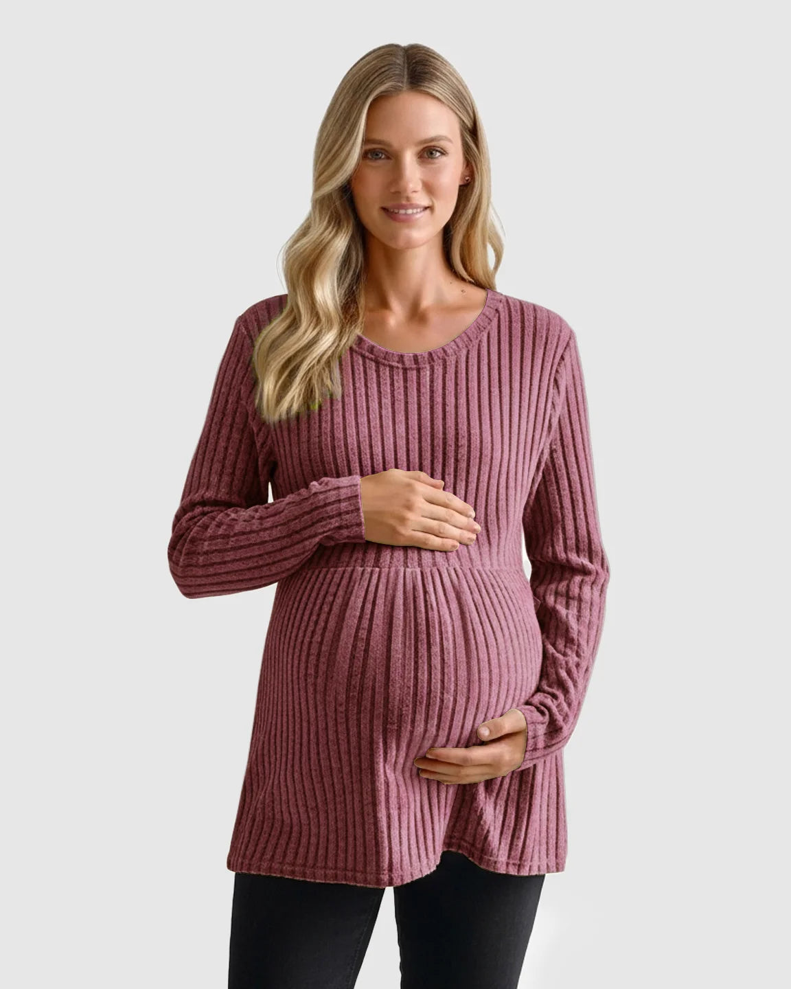 Stretch-Ribbed Casual-Fit Maternity Top