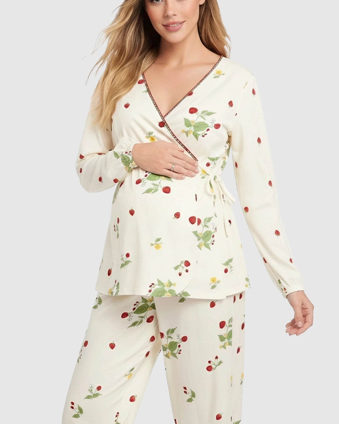 Floral Wrap Kimono Cotton Maternity Pajama Set