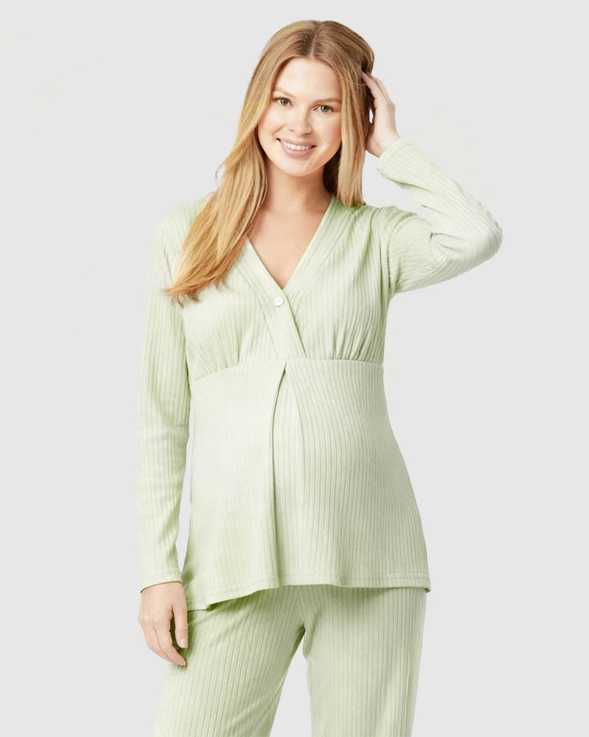 Soft Ribbed Knit V-Neck Nursing Pajama Set