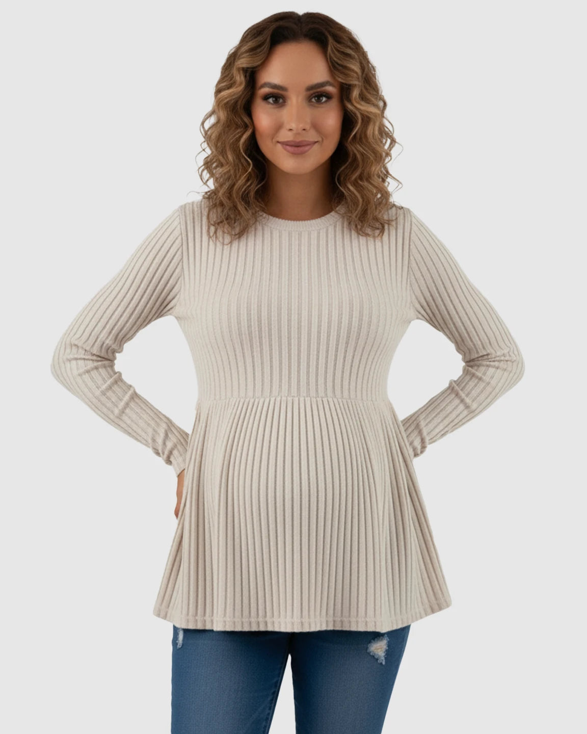 Ribbed Knit Ruffle Hem Maternity Top