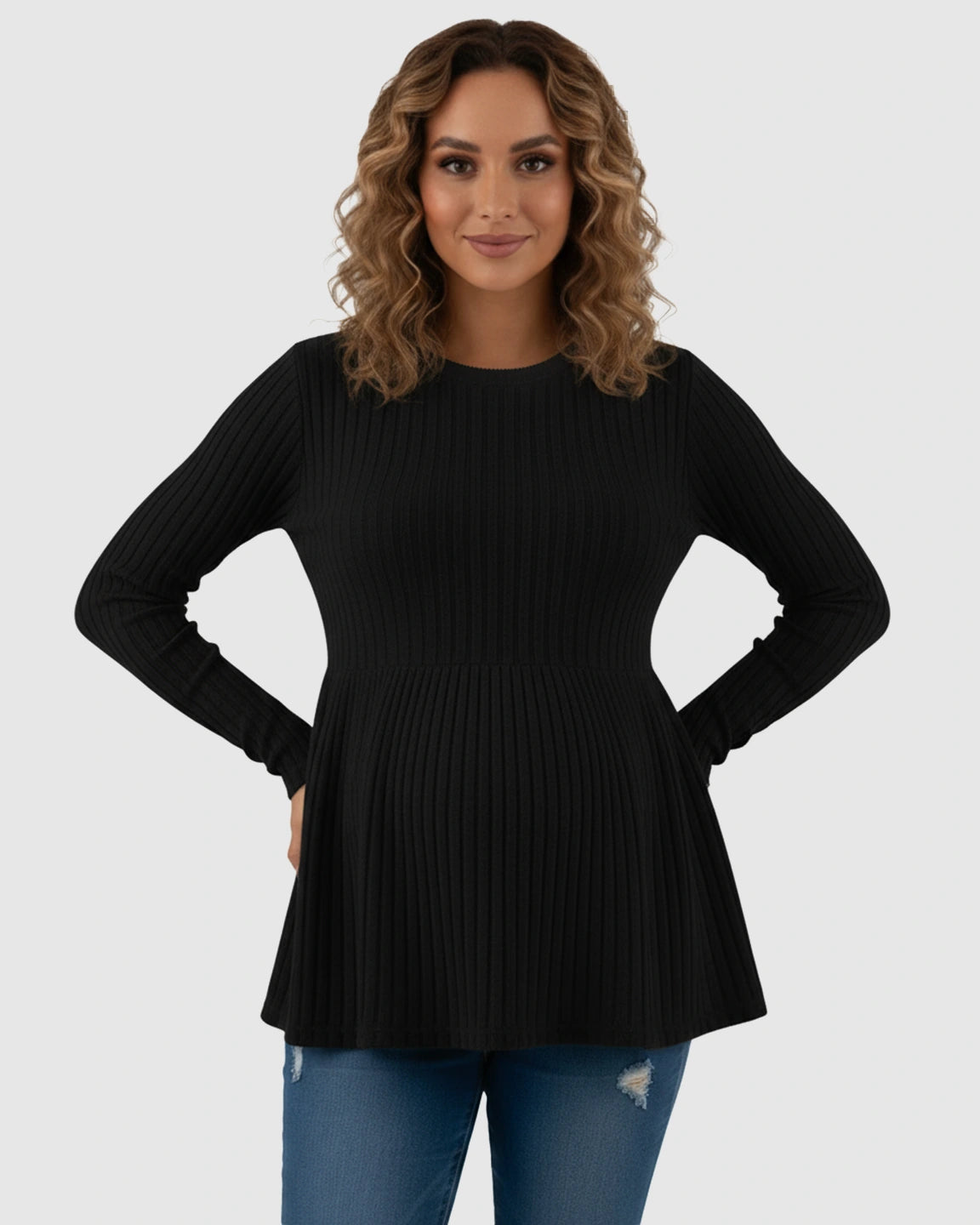 Ribbed Knit Ruffle Hem Maternity Top