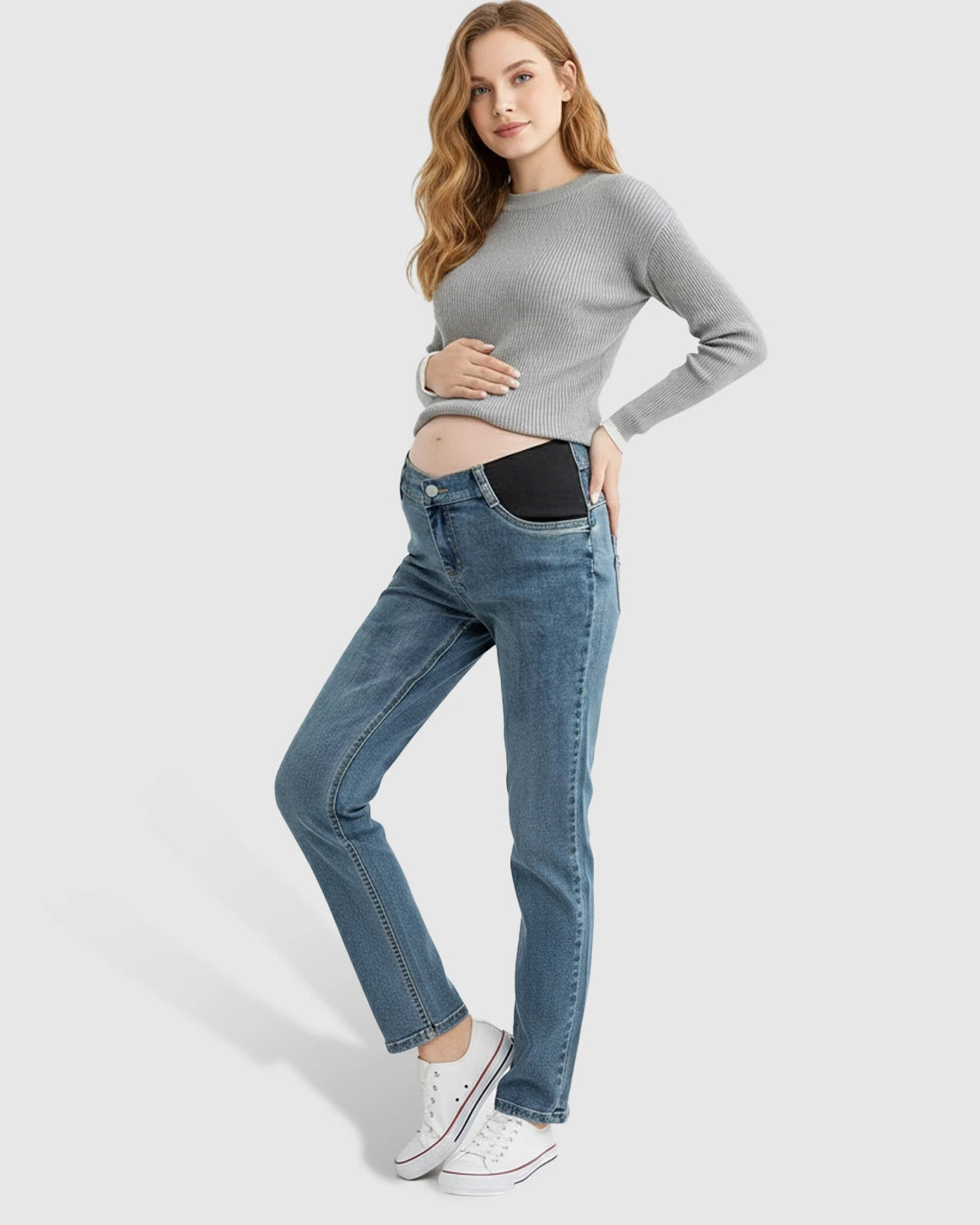 Side Panel Straight-Leg Maternity Jeans