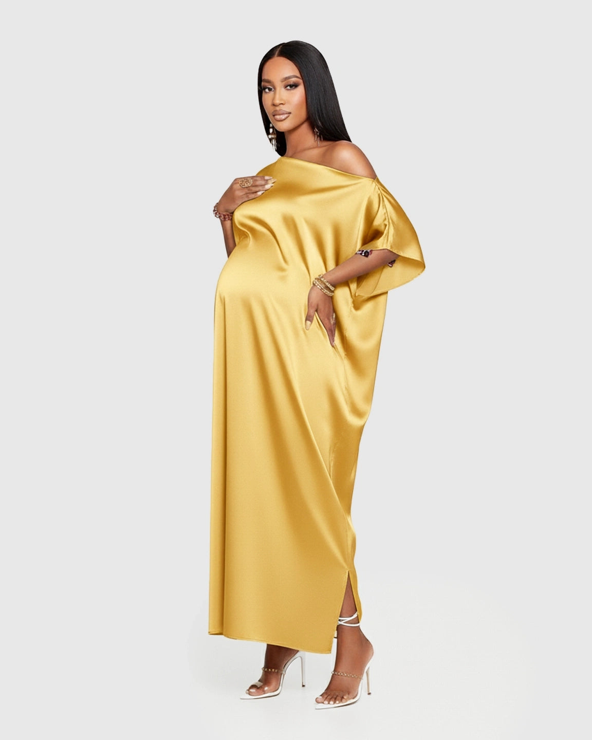 One-Shoulder Batwing Sleeve A-Line Maternity Maxi Dress