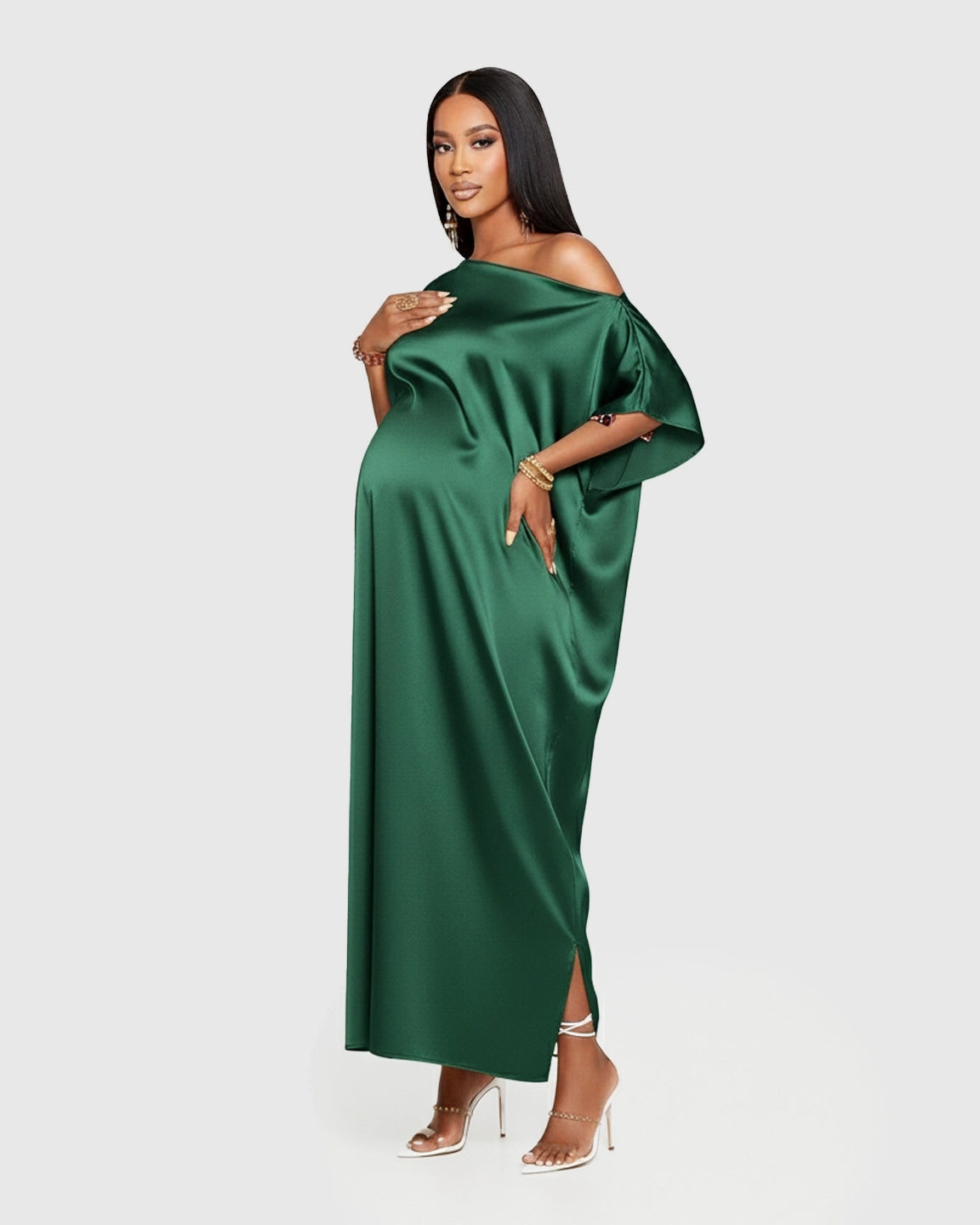 One-Shoulder Batwing Sleeve A-Line Maternity Maxi Dress