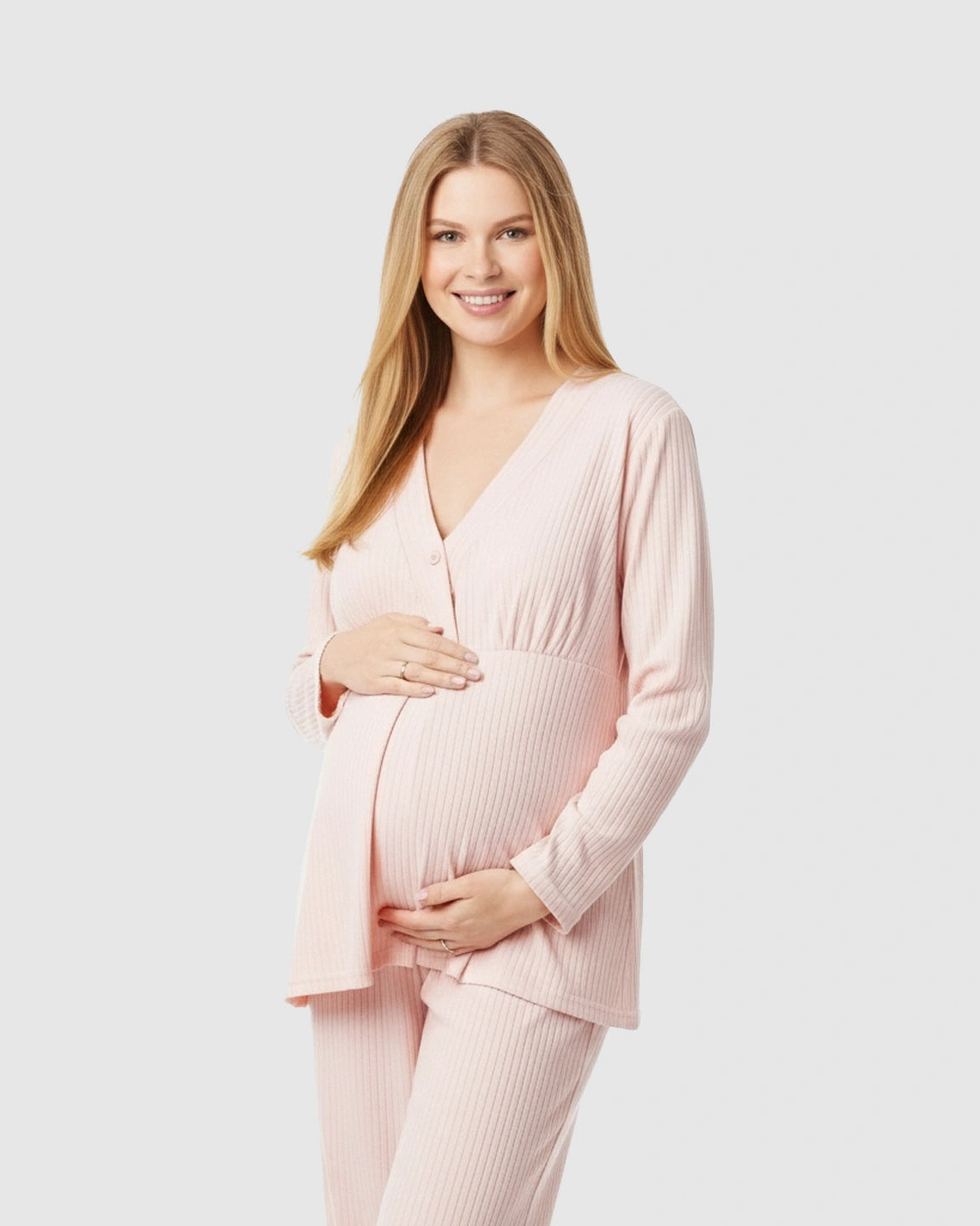 Soft Ribbed Knit V-Neck Nursing Pajama Set