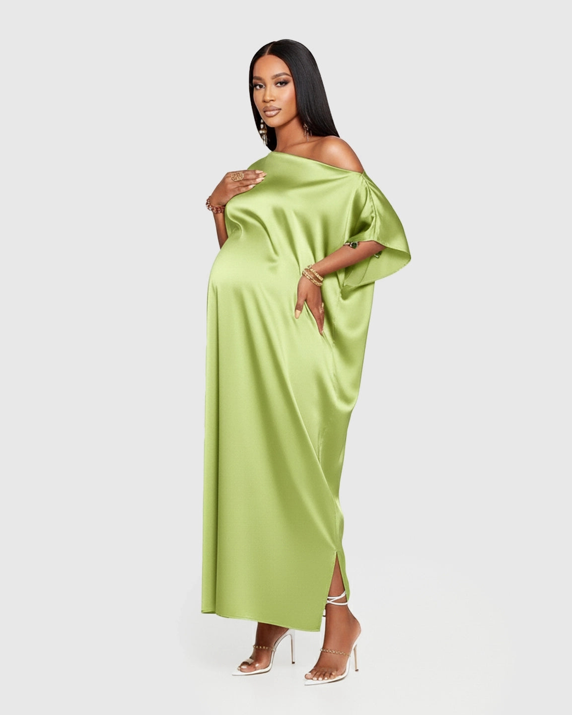 One-Shoulder Batwing Sleeve A-Line Maternity Maxi Dress