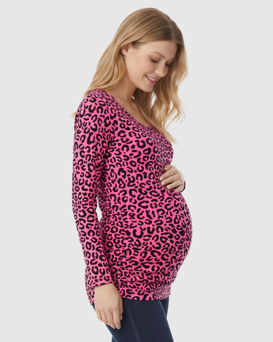 Side-Ruched Leopard Print Maternity Nursing Top