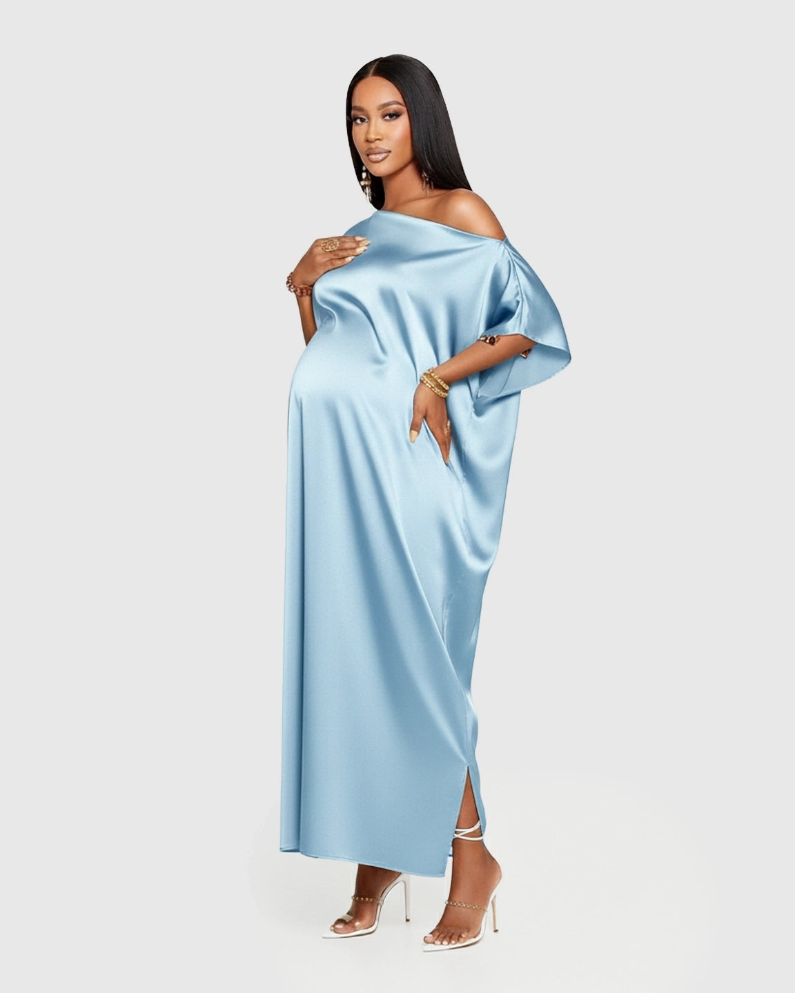 One-Shoulder Batwing Sleeve A-Line Maternity Maxi Dress