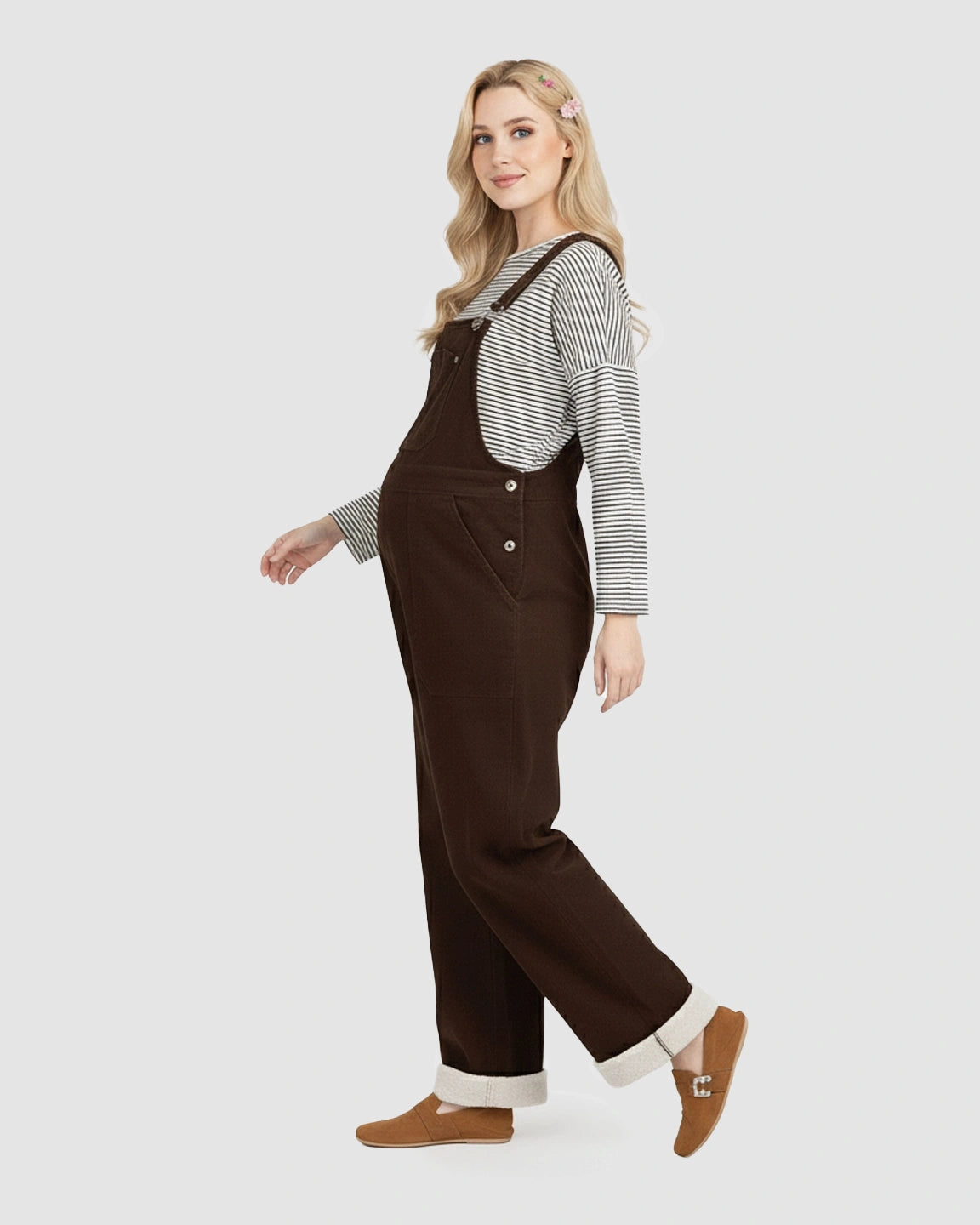 Fleece-Lined Corduroy Maternity Overalls