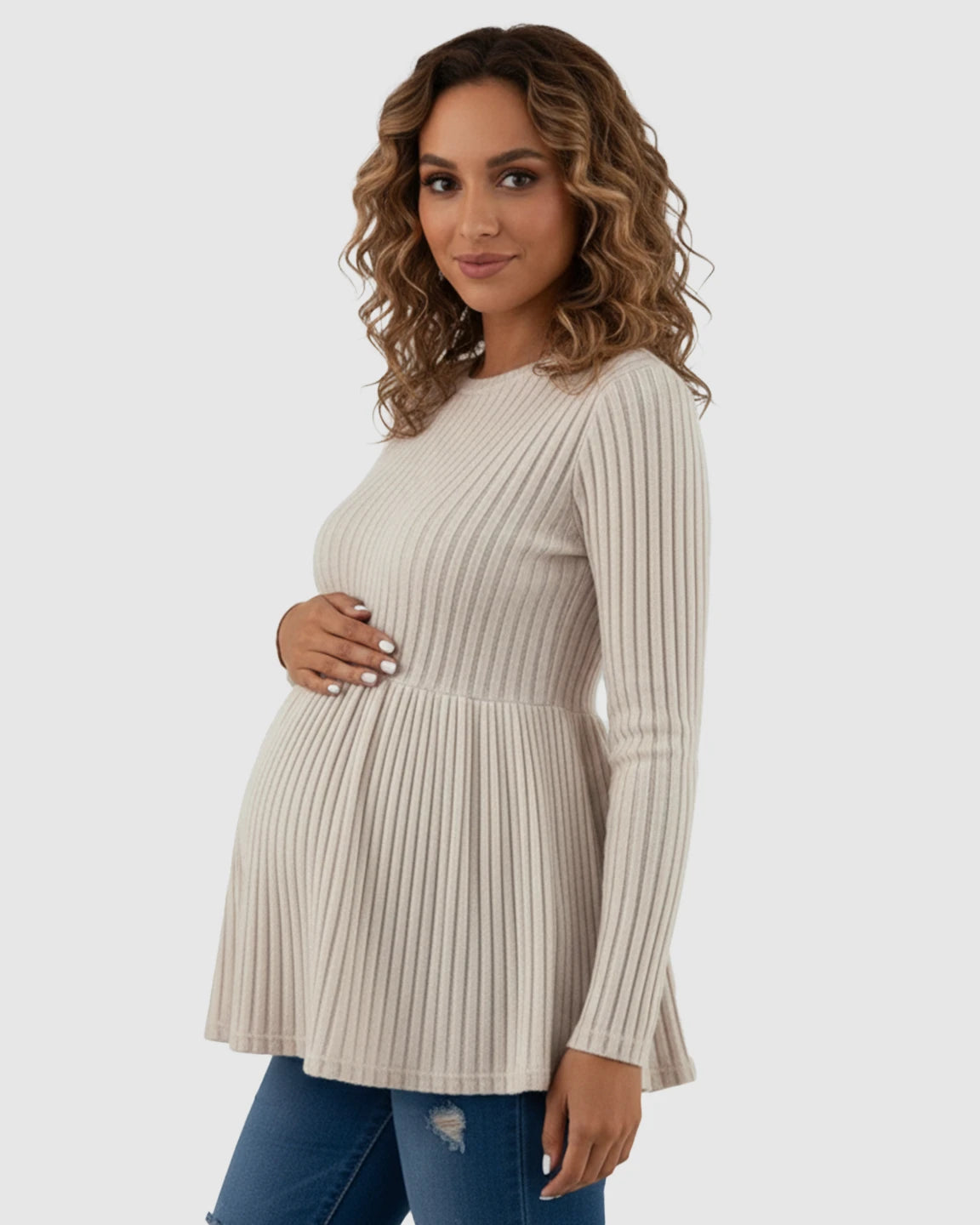 Ribbed Knit Ruffle Hem Maternity Top