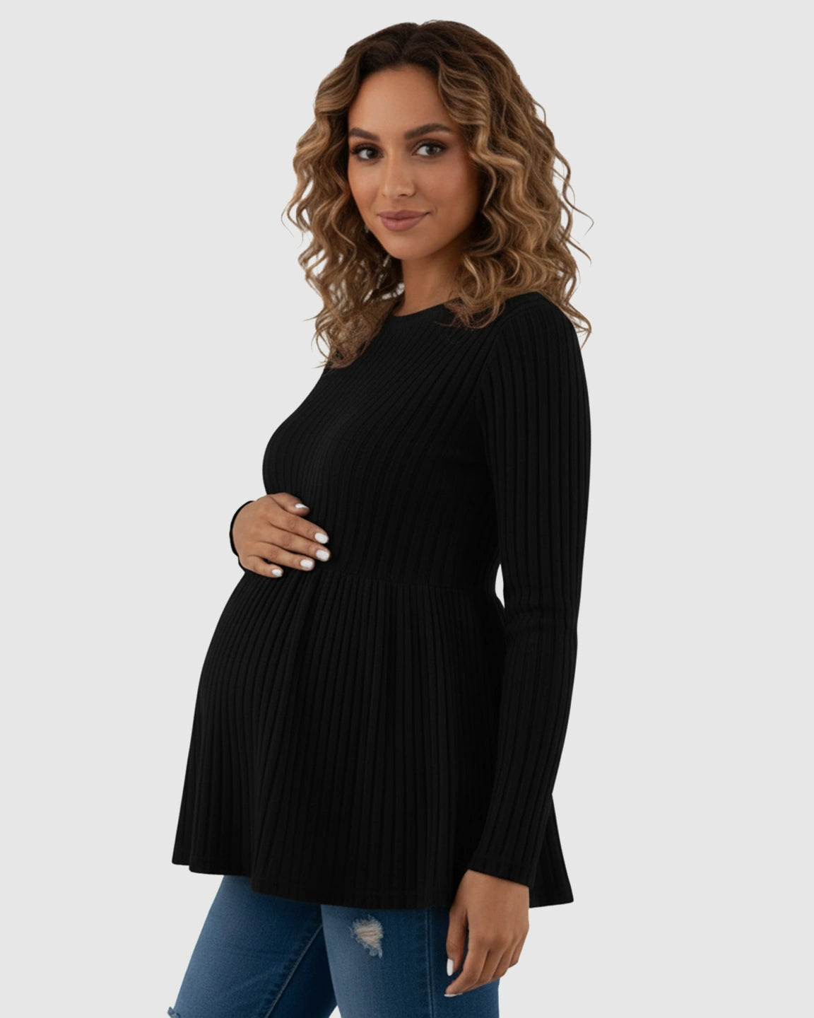 Ribbed Knit Ruffle Hem Maternity Top