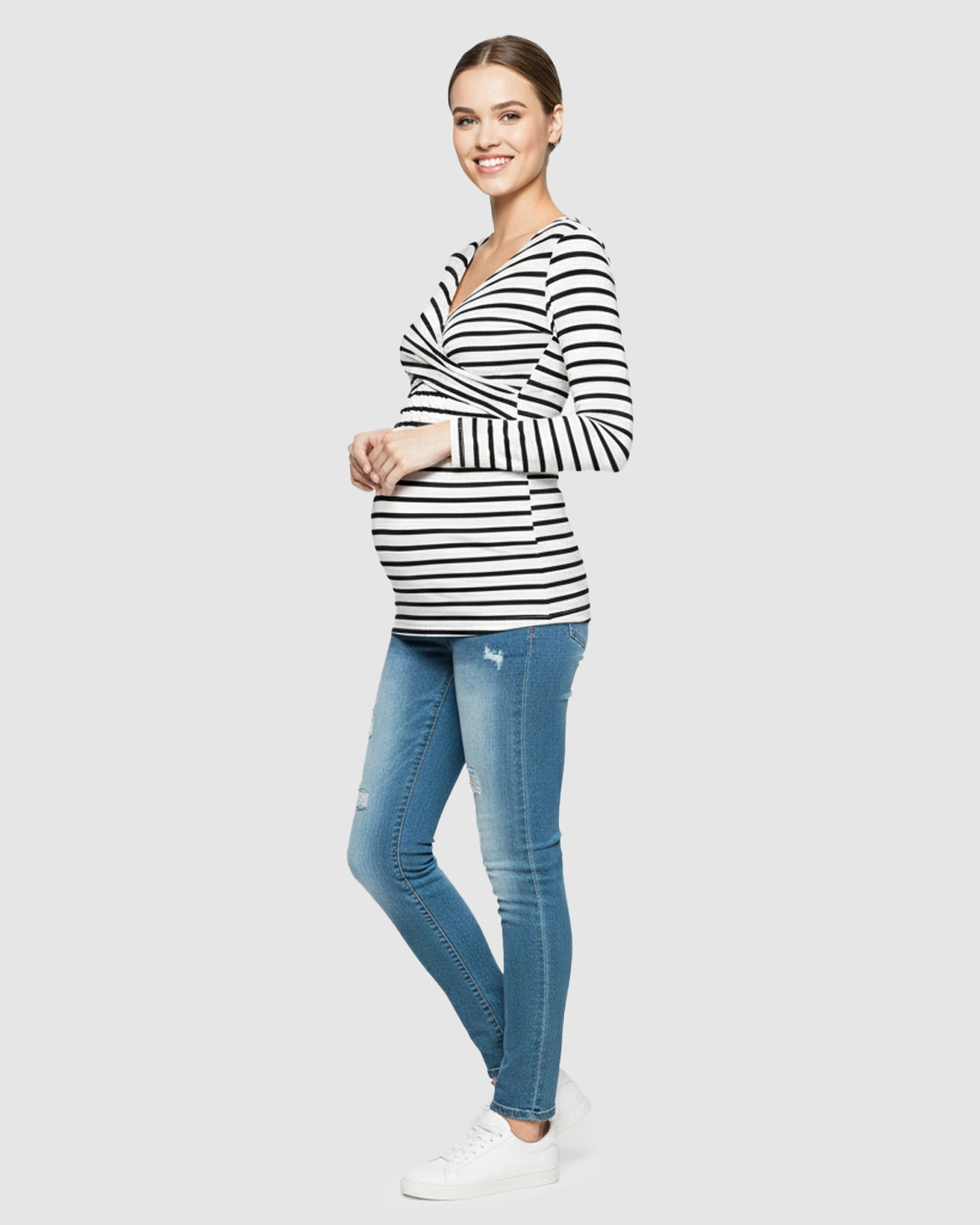 Long-Sleeve V-Neck  Maternity Shirt