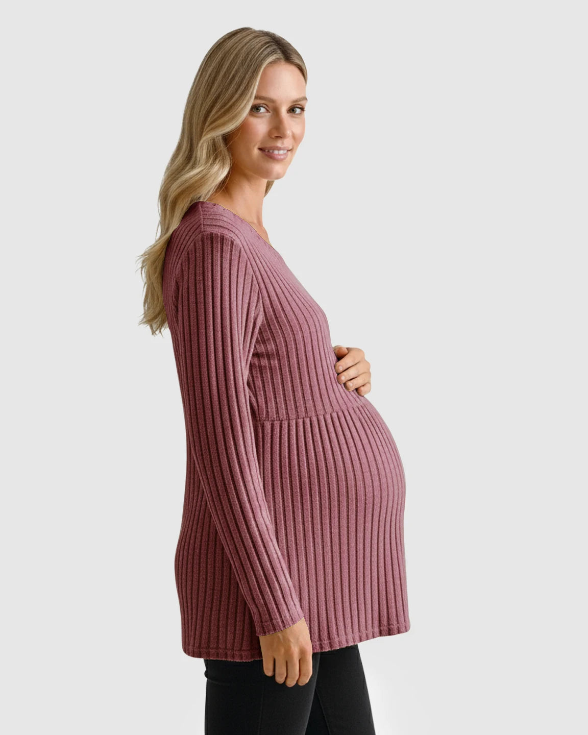 Stretch-Ribbed Casual-Fit Maternity Top