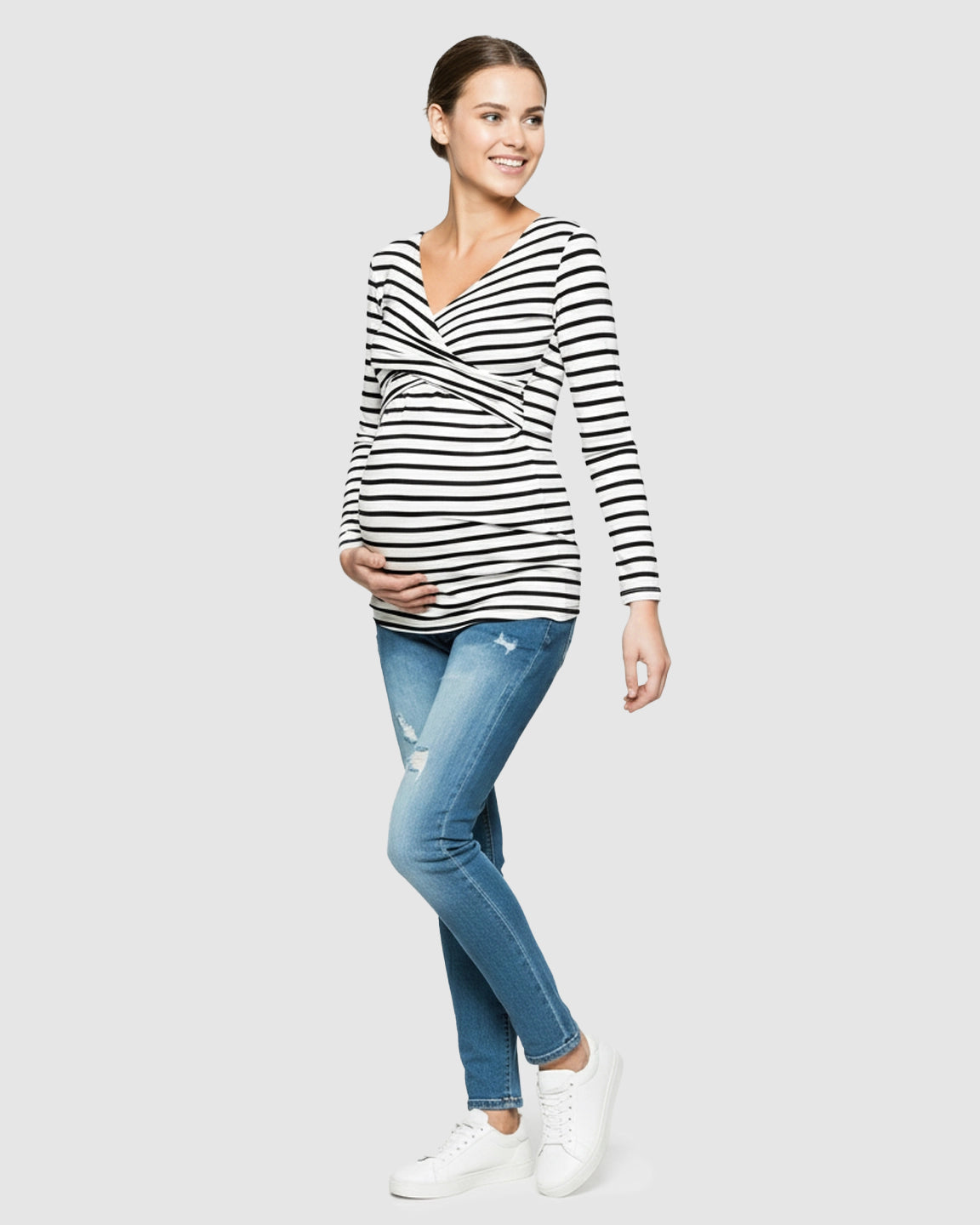 Long-Sleeve V-Neck  Maternity Shirt