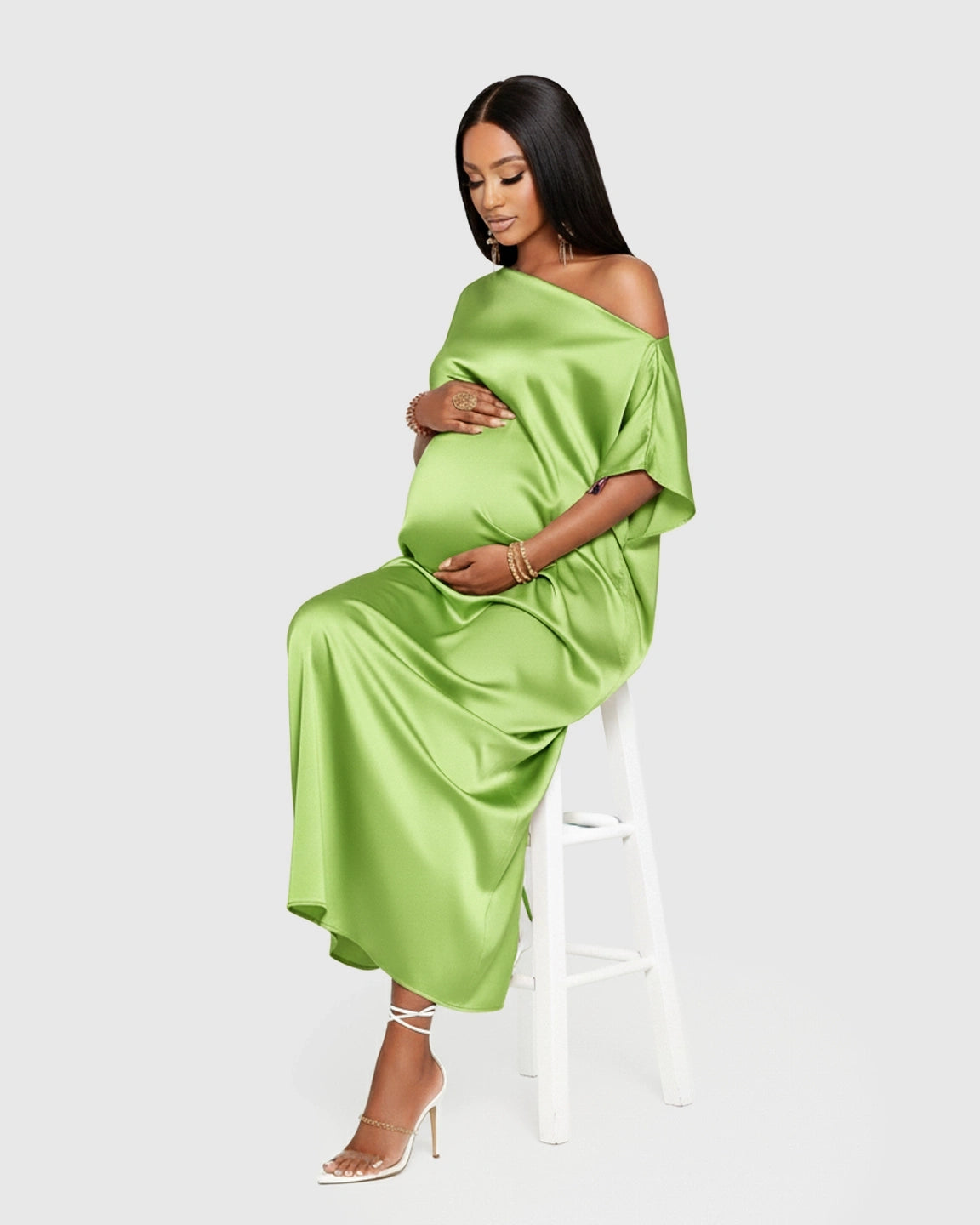 One-Shoulder Batwing Sleeve A-Line Maternity Maxi Dress