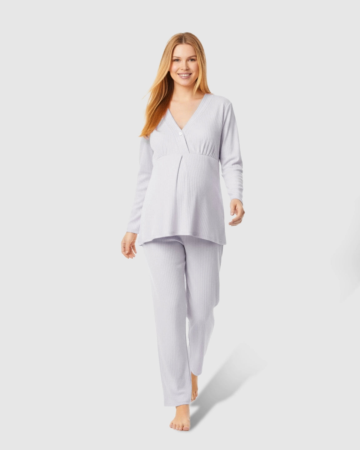 Soft Ribbed Knit V-Neck Nursing Pajama Set