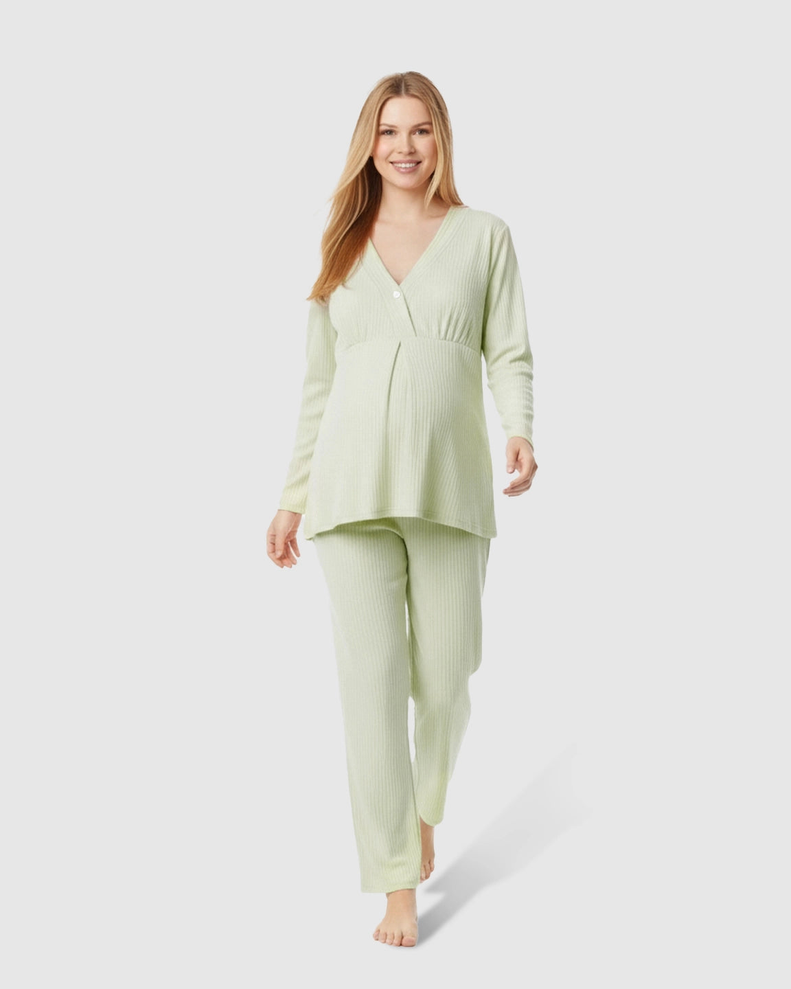 Soft Ribbed Knit V-Neck Nursing Pajama Set