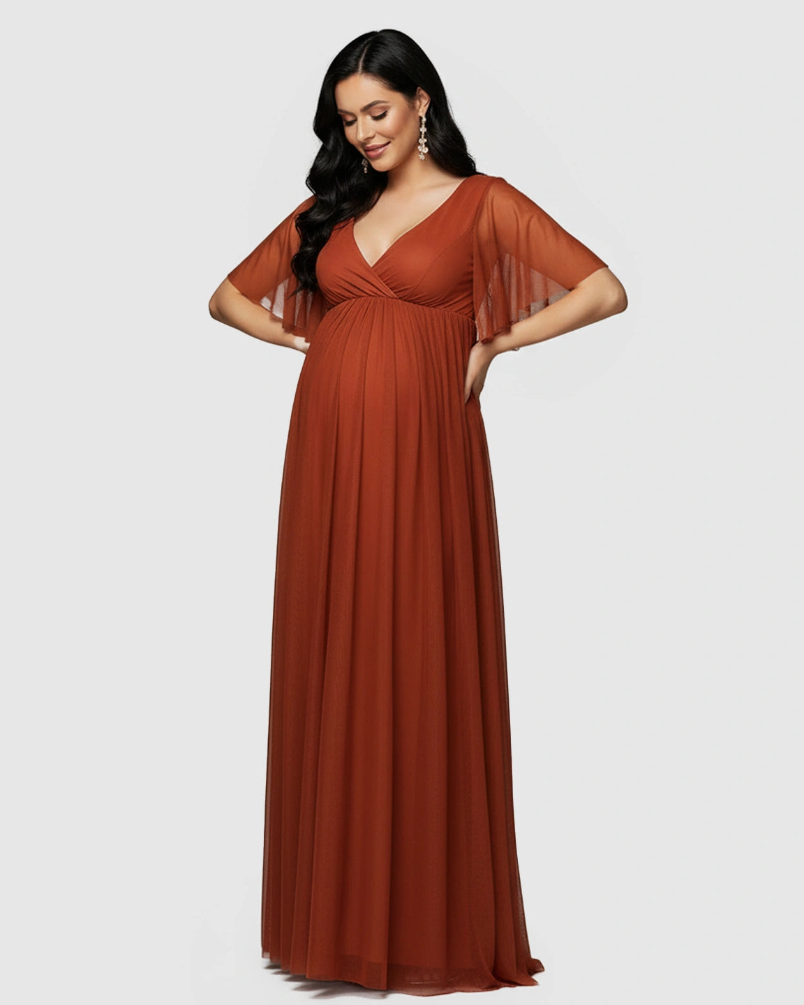 Flutter Sleeve V-Neck Chiffon Maternity Maxi Dress