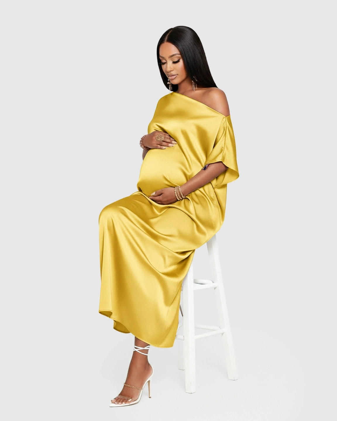 One-Shoulder Batwing Sleeve A-Line Maternity Maxi Dress