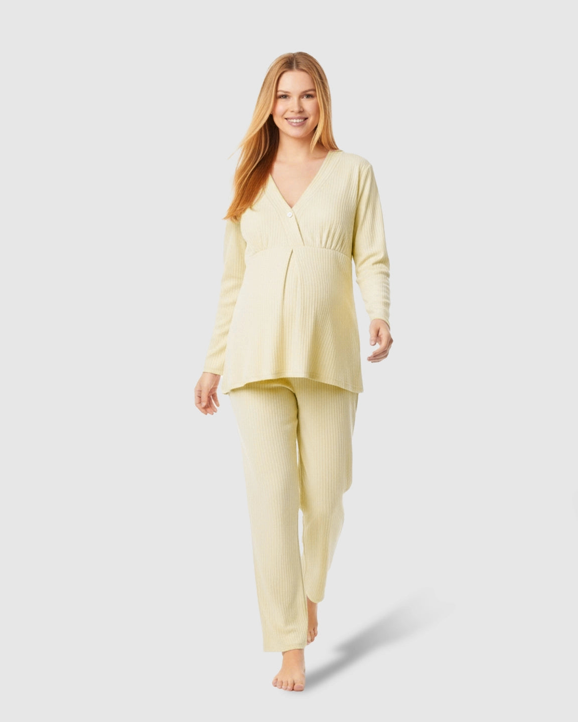Soft Ribbed Knit V-Neck Nursing Pajama Set