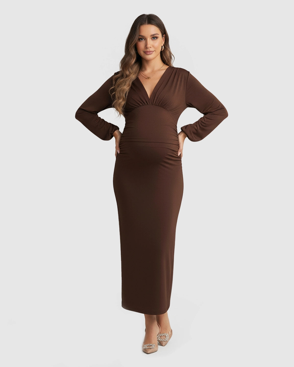 Elegant Long Sleeve Bodycon Maternity Maxi Dress