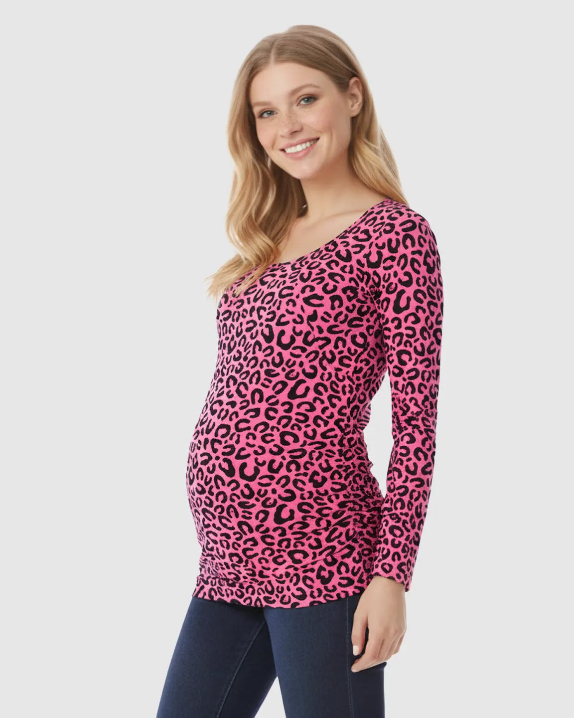 Side-Ruched Leopard Print Maternity Nursing Top