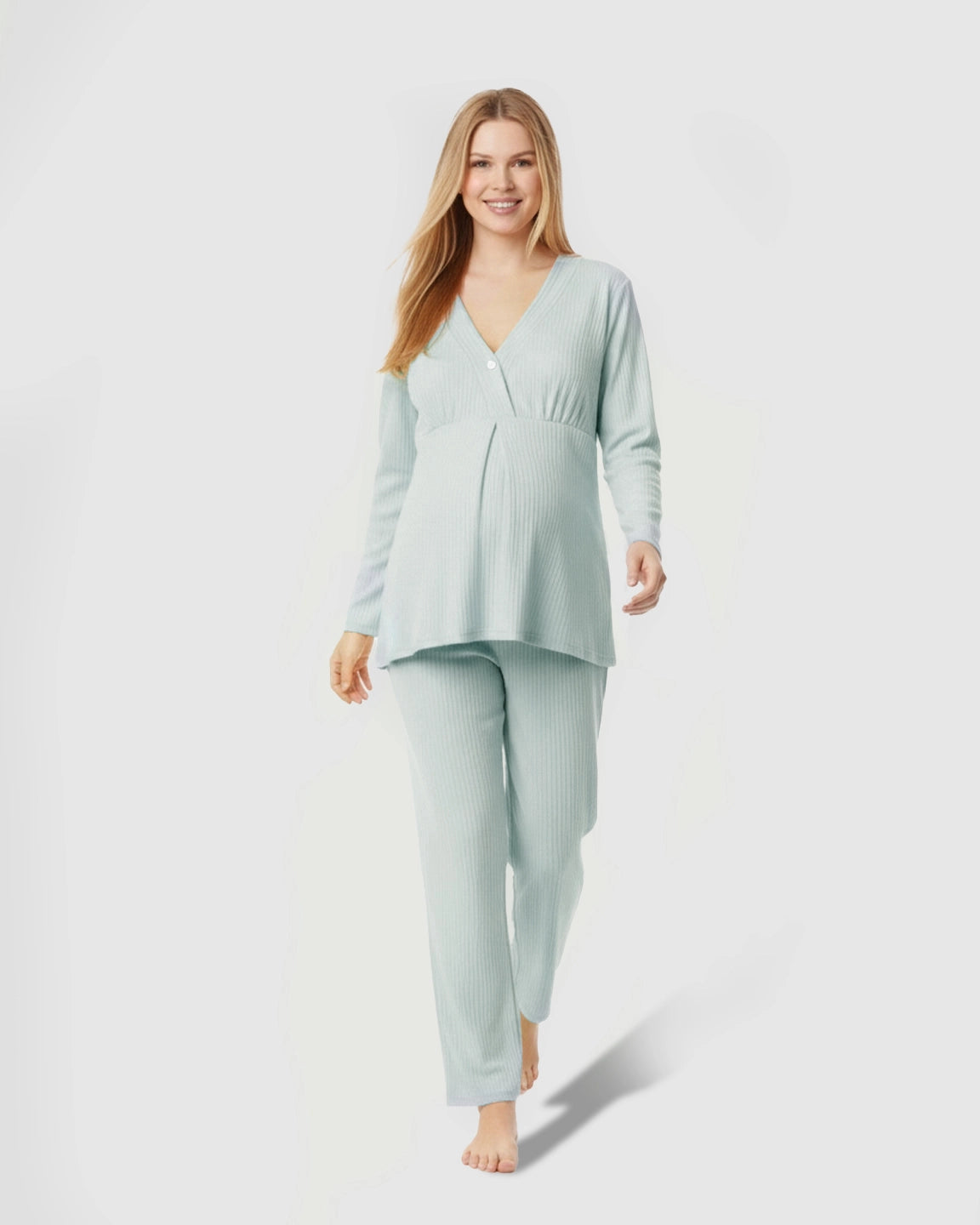 Soft Ribbed Knit V-Neck Nursing Pajama Set