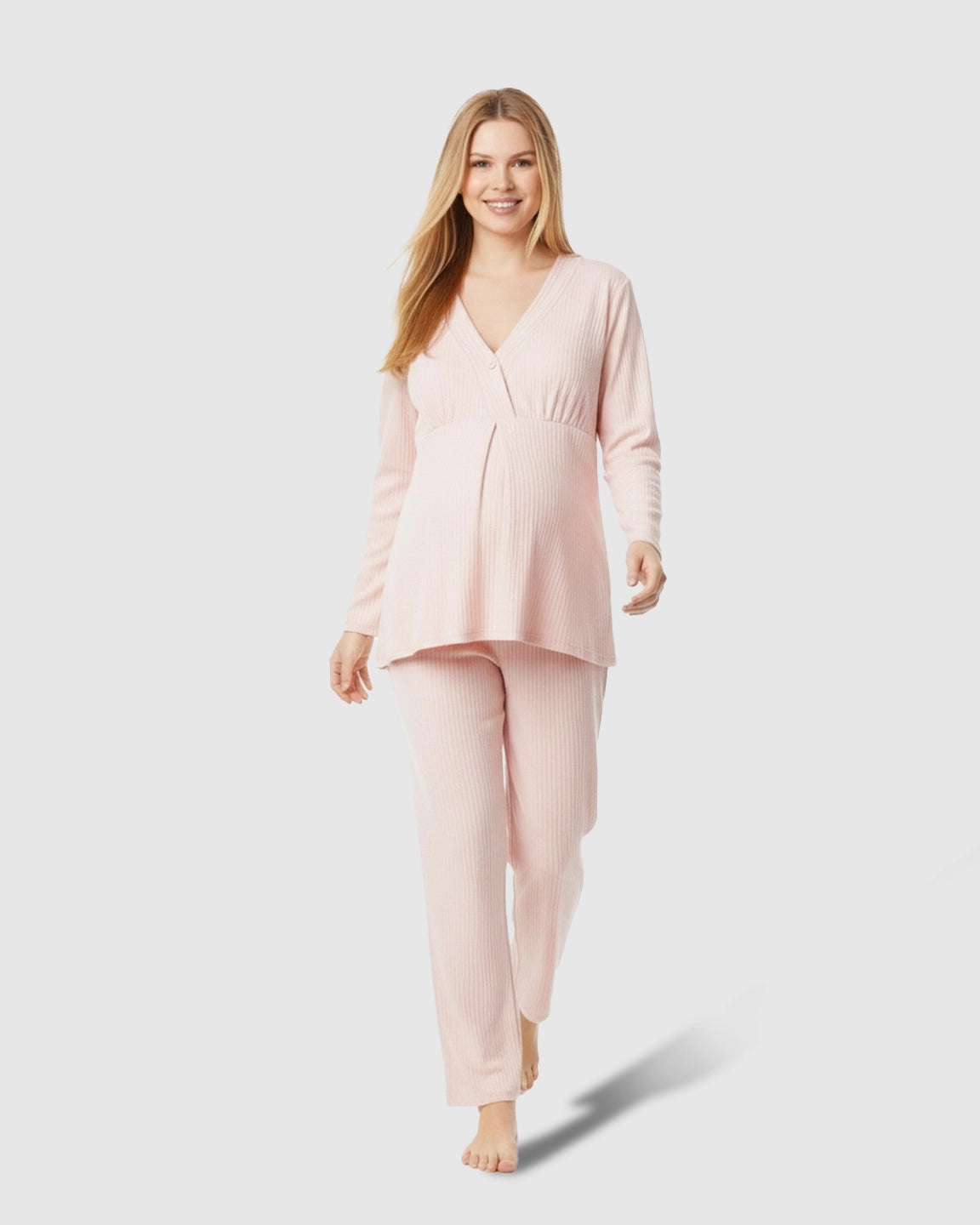 Soft Ribbed Knit V-Neck Nursing Pajama Set