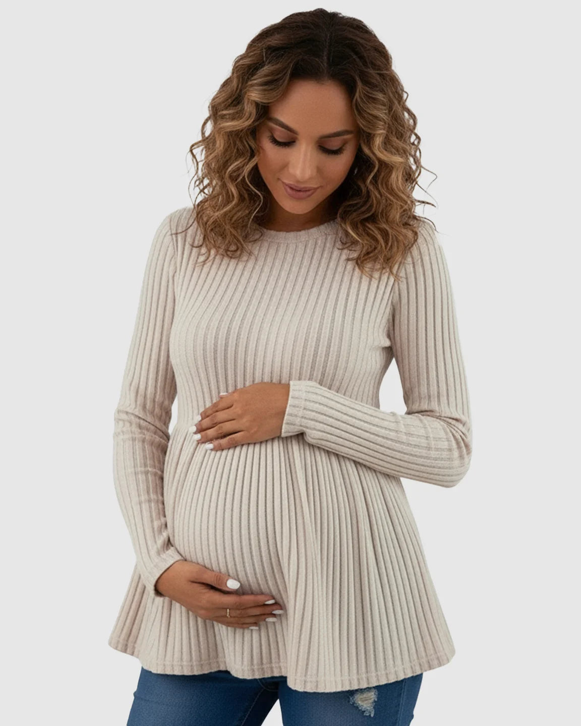 Ribbed Knit Ruffle Hem Maternity Top