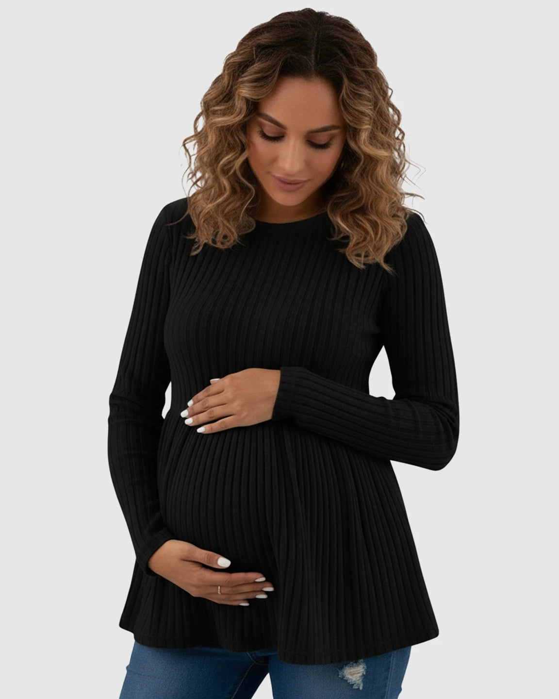Ribbed Knit Ruffle Hem Maternity Top