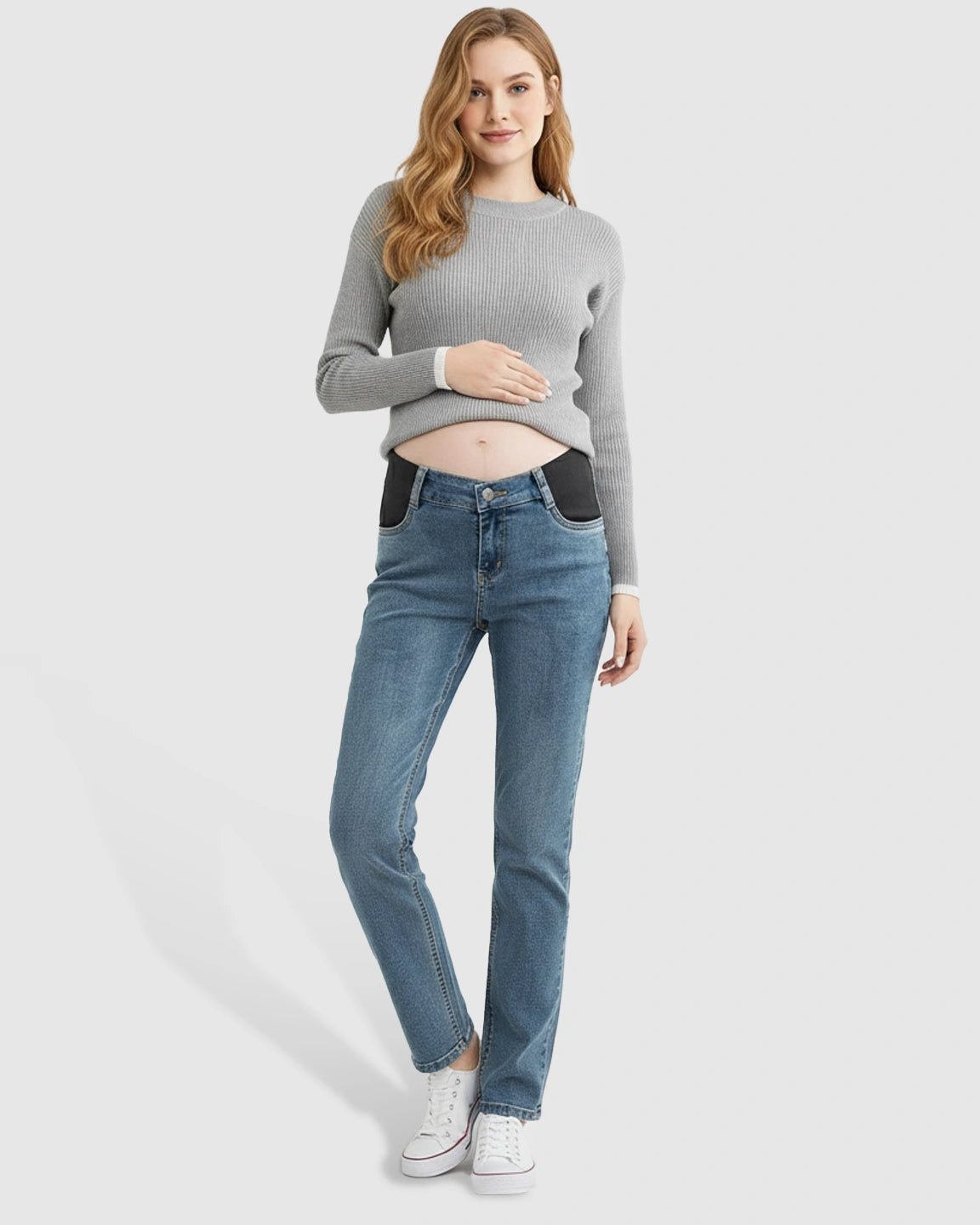 Side Panel Straight-Leg Maternity Jeans