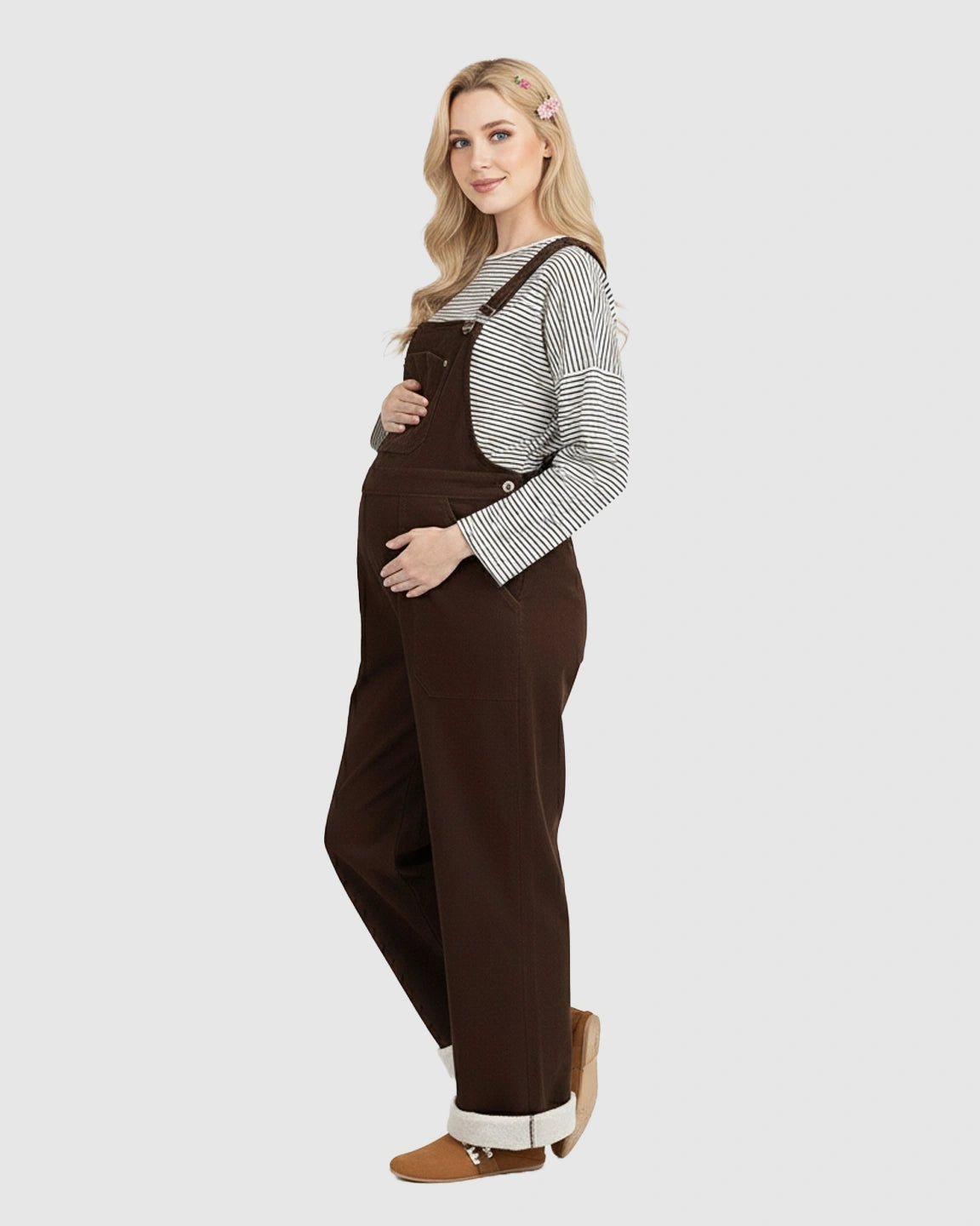 Fleece-Lined Corduroy Maternity Overalls