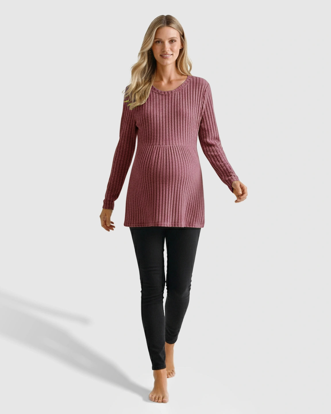 Stretch-Ribbed Casual-Fit Maternity Top