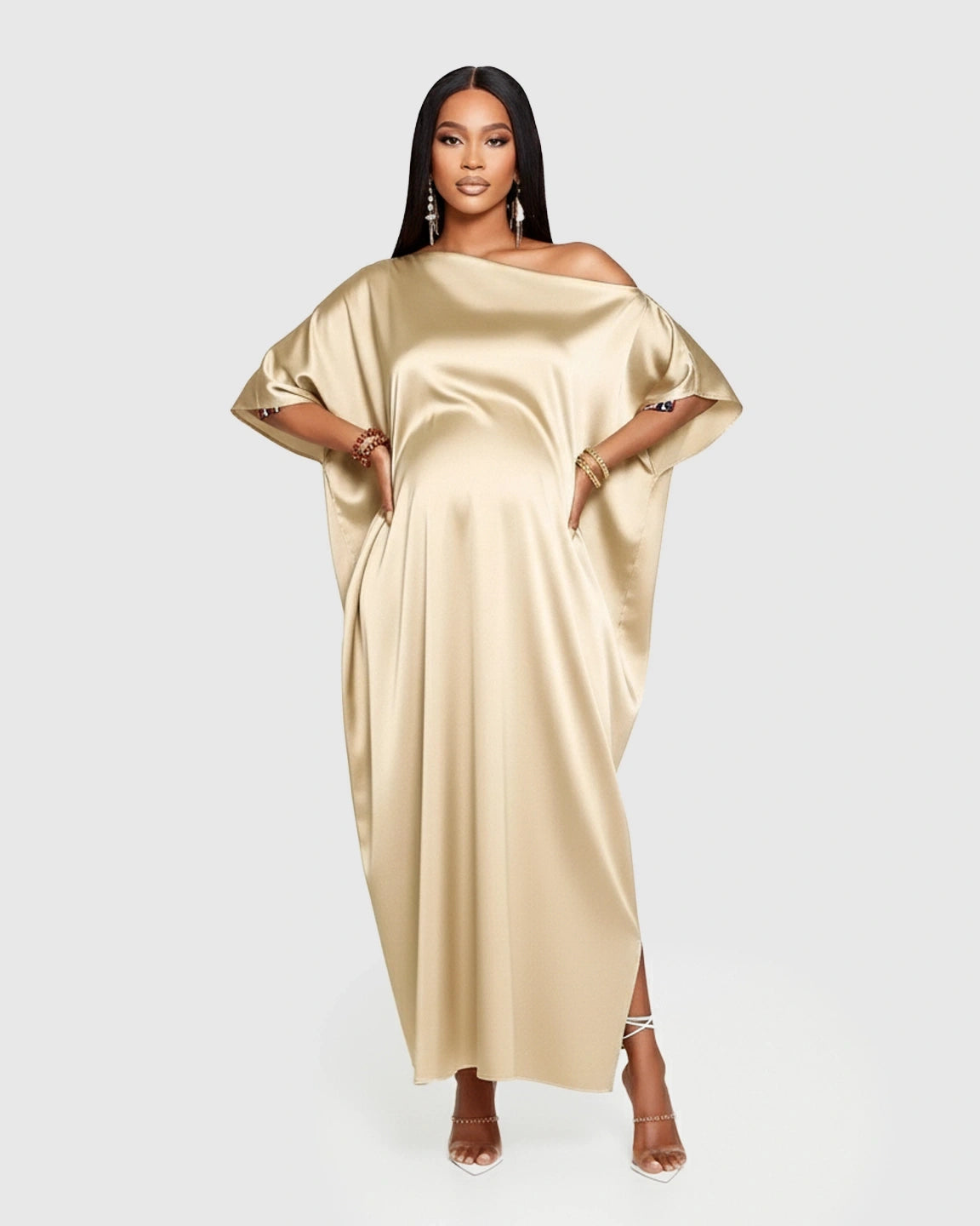 One-Shoulder Batwing Sleeve A-Line Maternity Maxi Dress