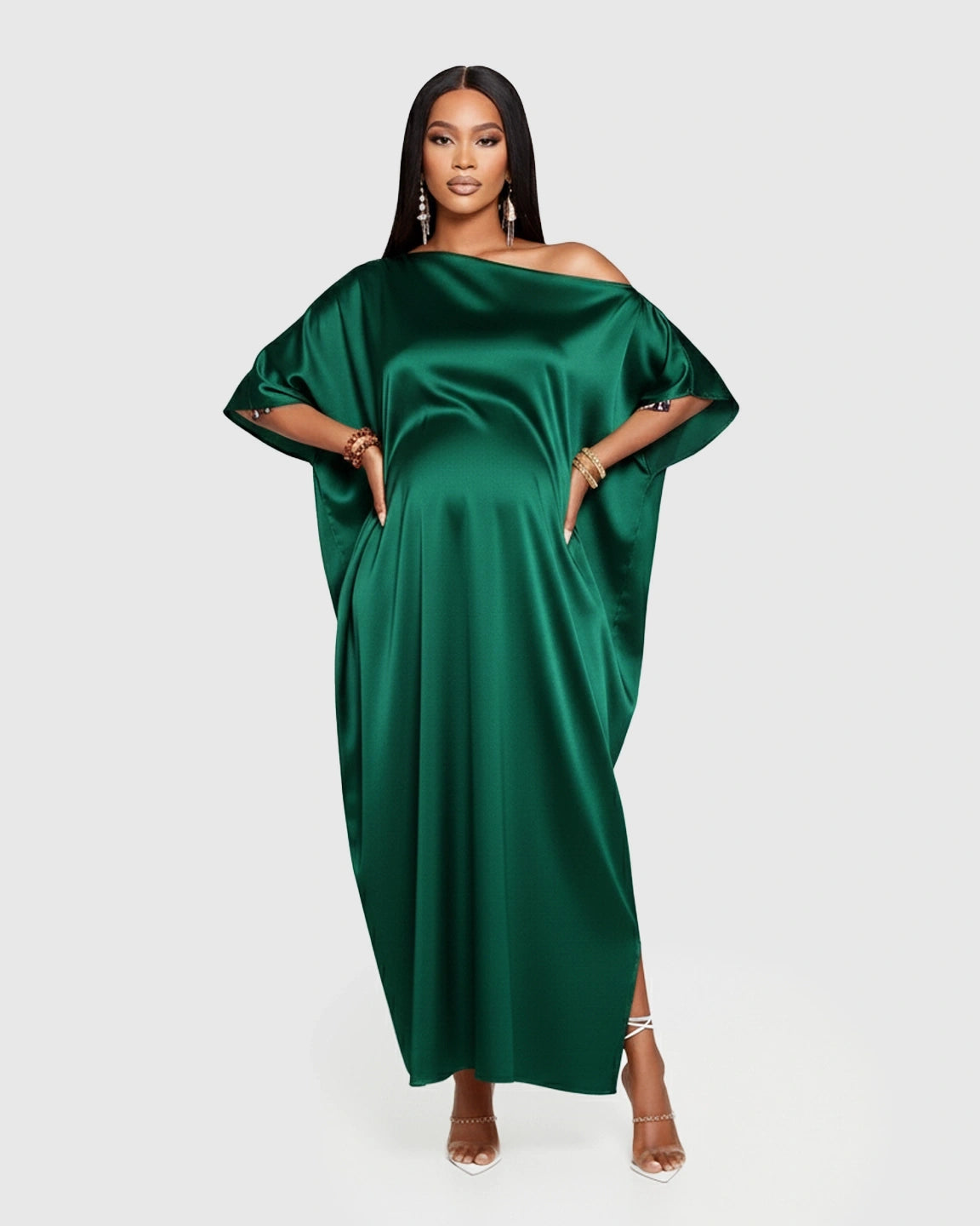 One-Shoulder Batwing Sleeve A-Line Maternity Maxi Dress