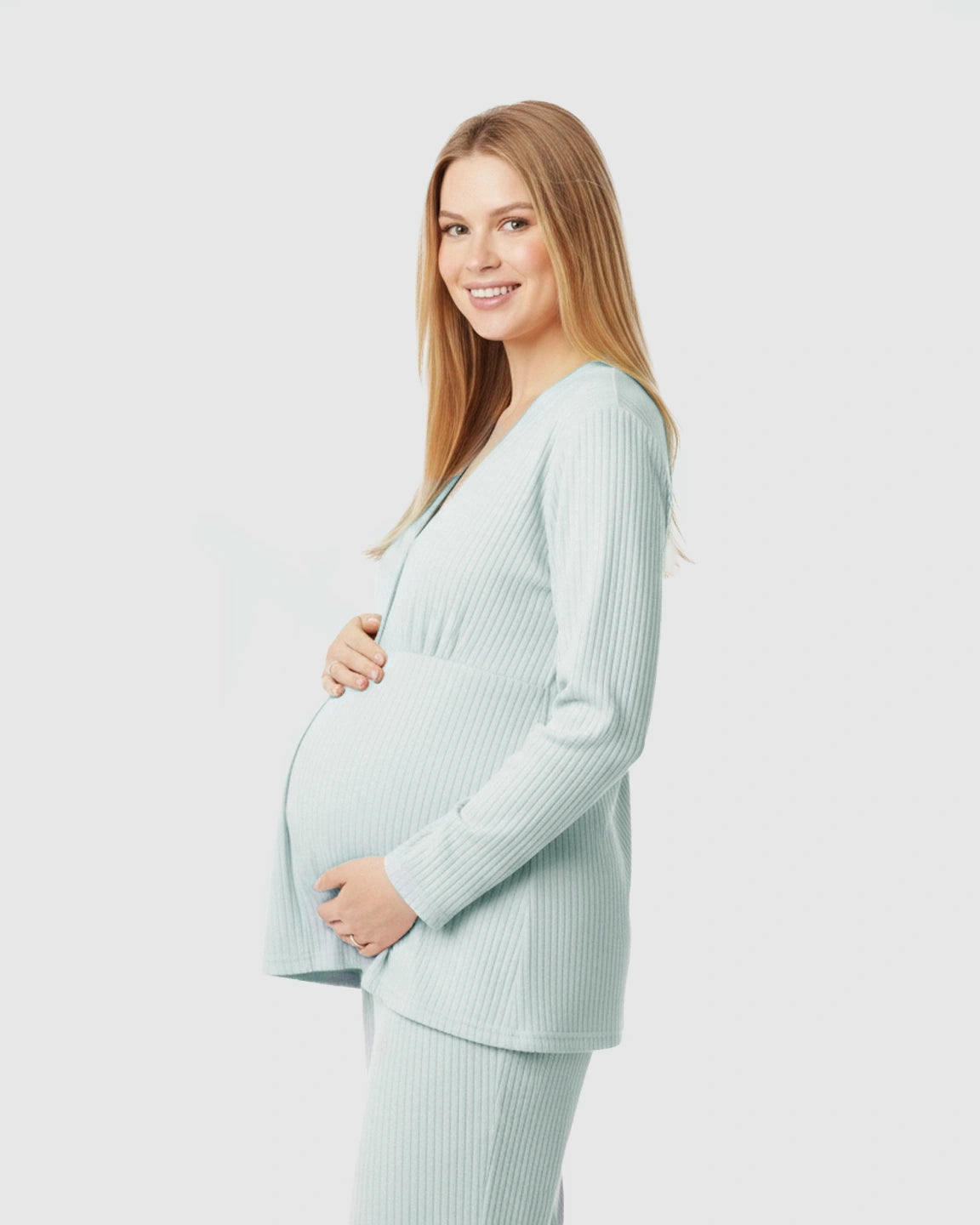 Soft Ribbed Knit V-Neck Nursing Pajama Set