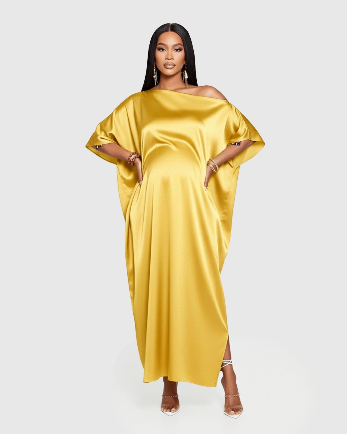 One-Shoulder Batwing Sleeve A-Line Maternity Maxi Dress