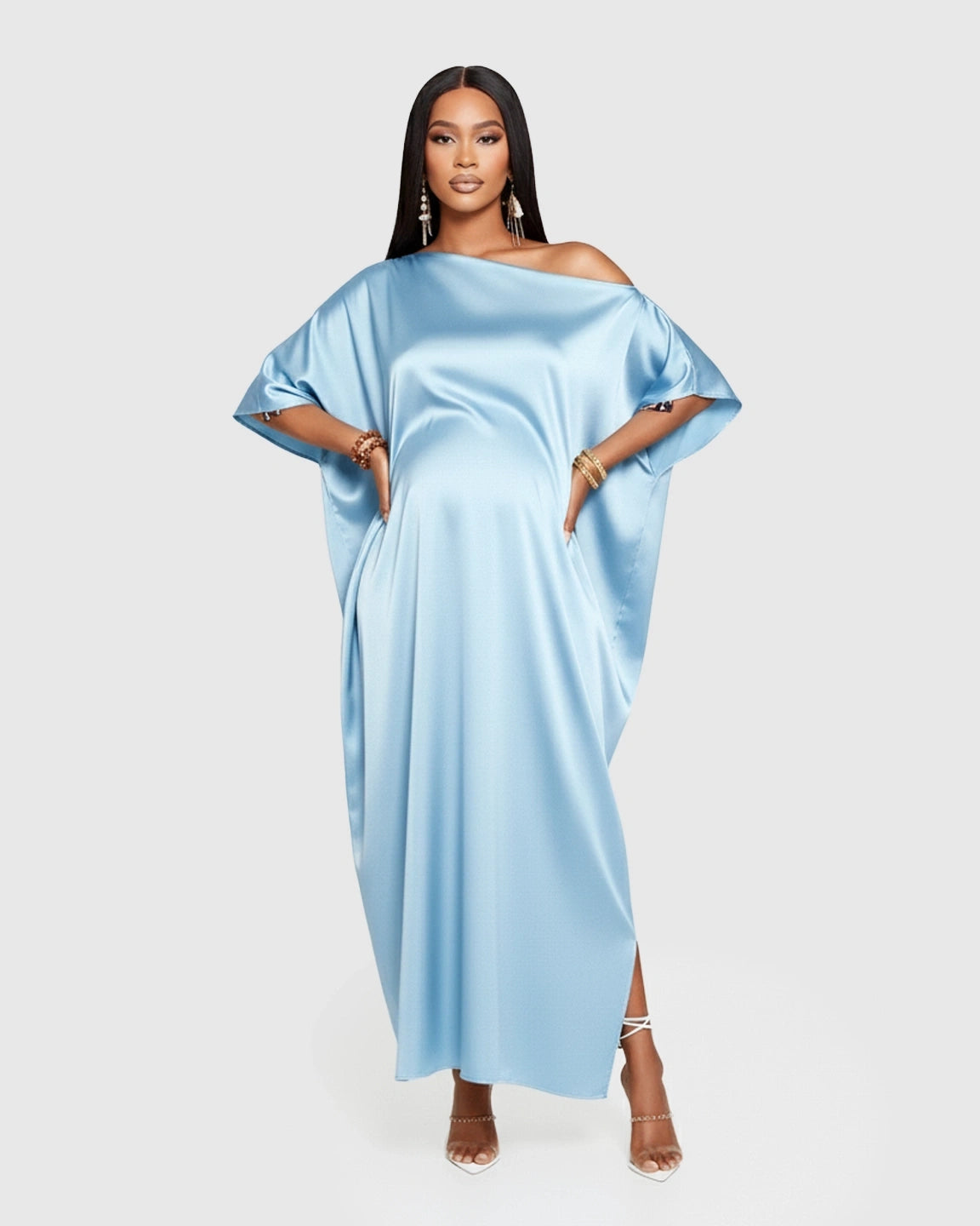 One-Shoulder Batwing Sleeve A-Line Maternity Maxi Dress