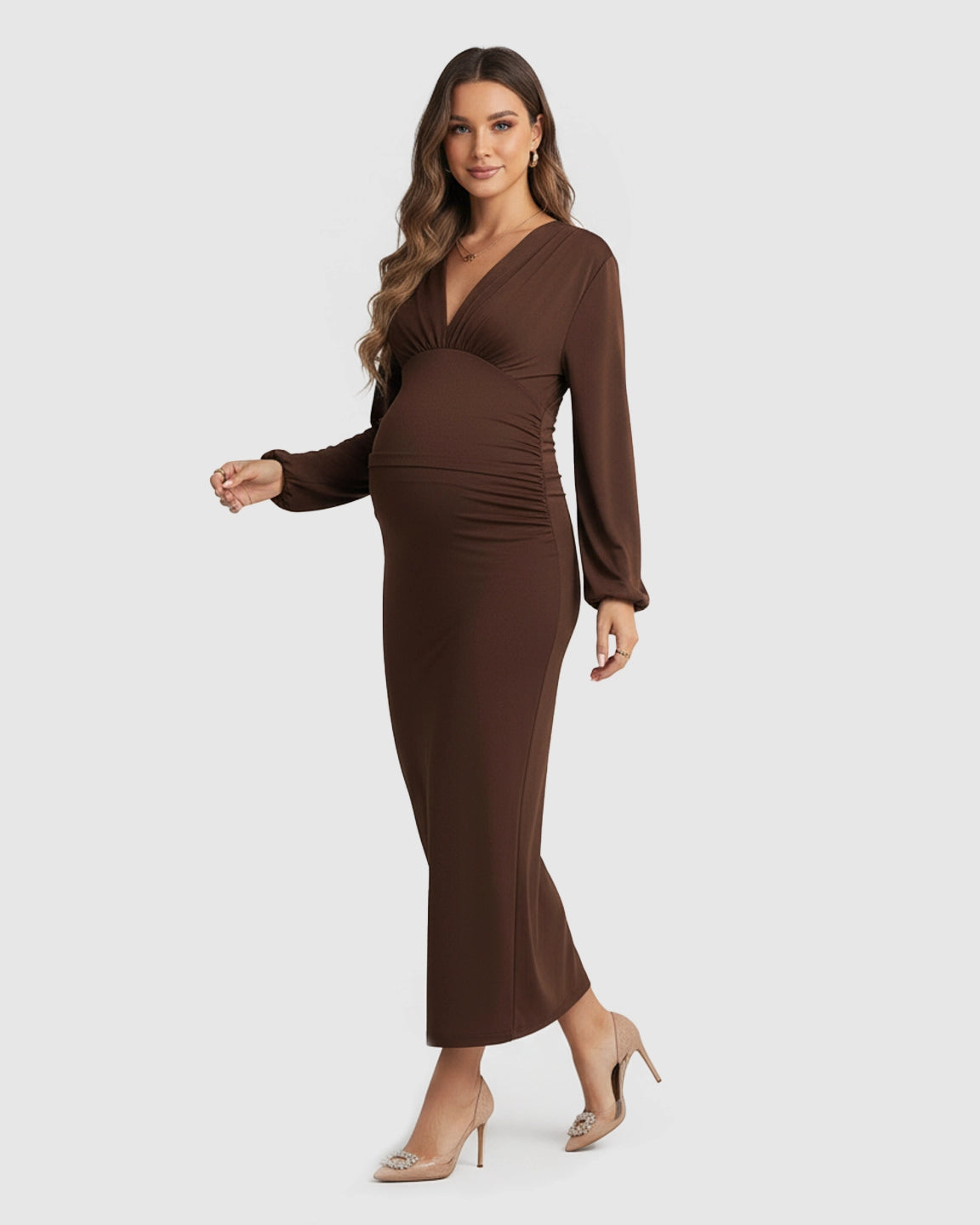 Elegant Long Sleeve Bodycon Maternity Maxi Dress