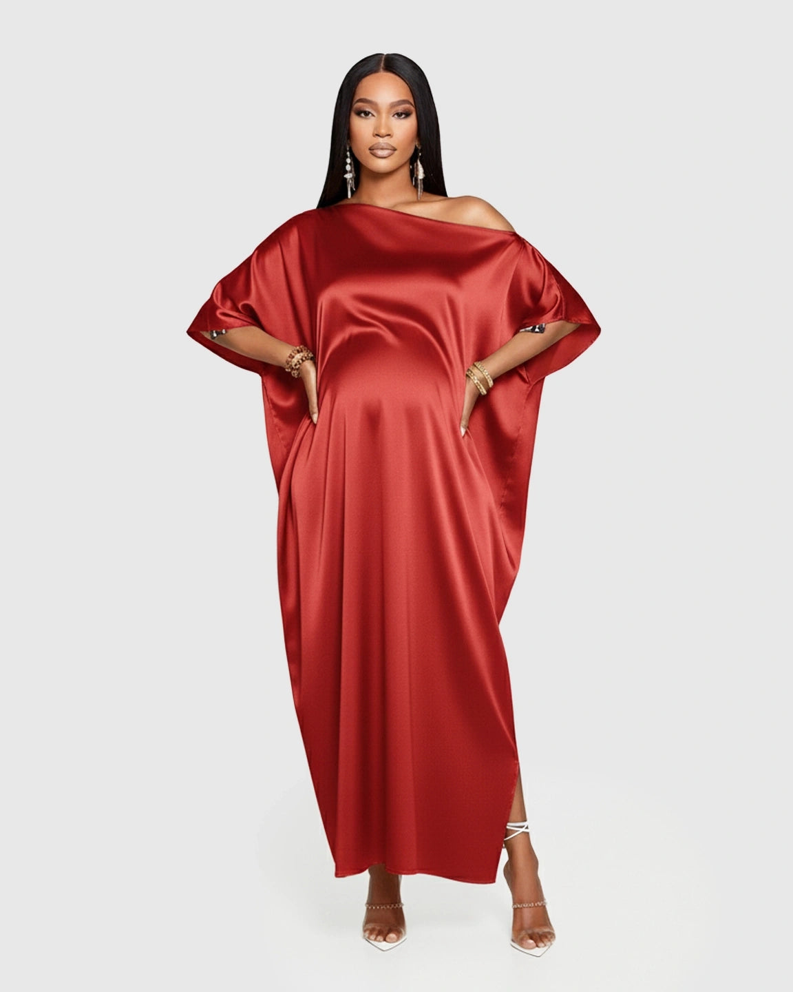 One-Shoulder Batwing Sleeve A-Line Maternity Maxi Dress