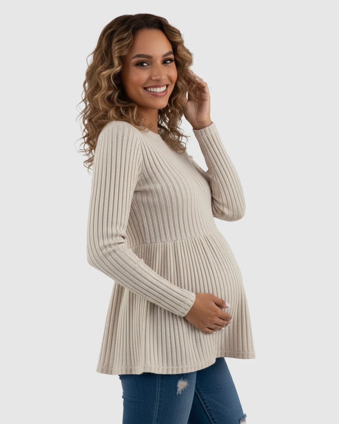 Ribbed Knit Ruffle Hem Maternity Top