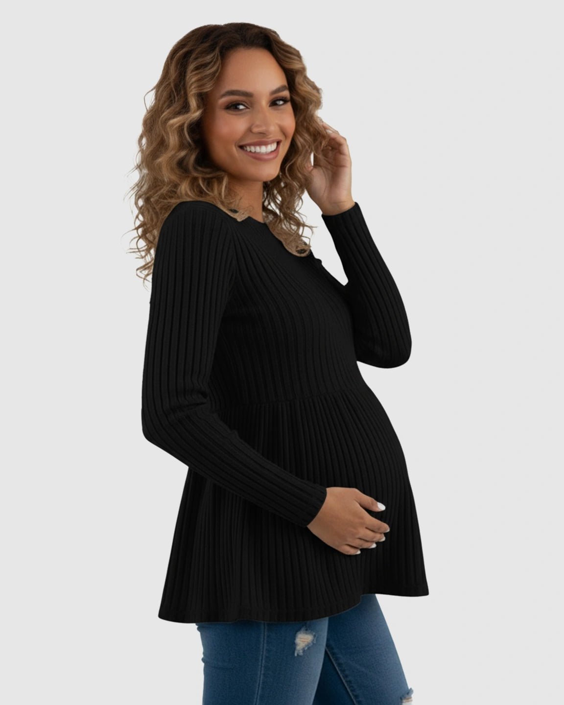 Ribbed Knit Ruffle Hem Maternity Top